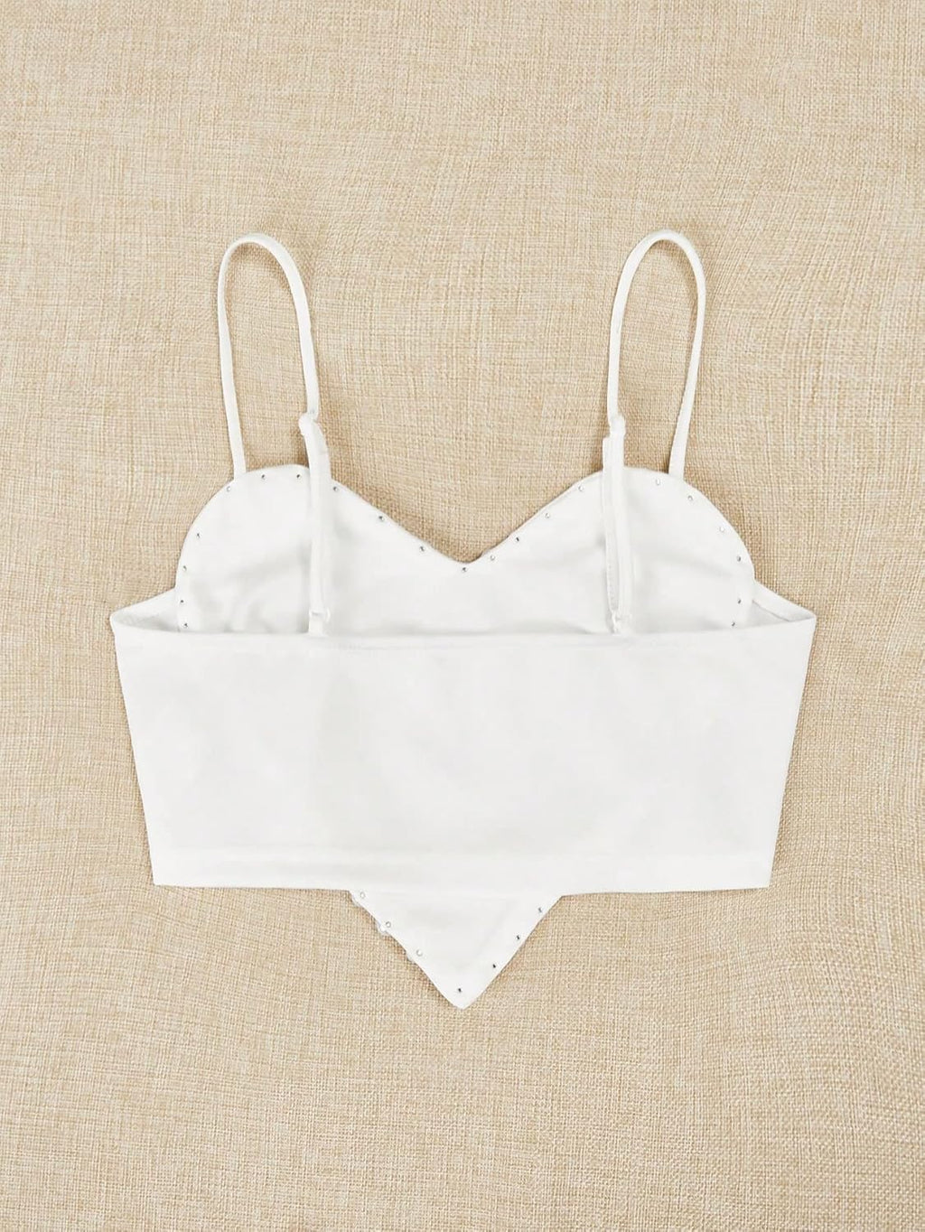 Women's Pearls Sleeveless Asymmetrical Hem Heart Crop Cami Top Sexy Camisole