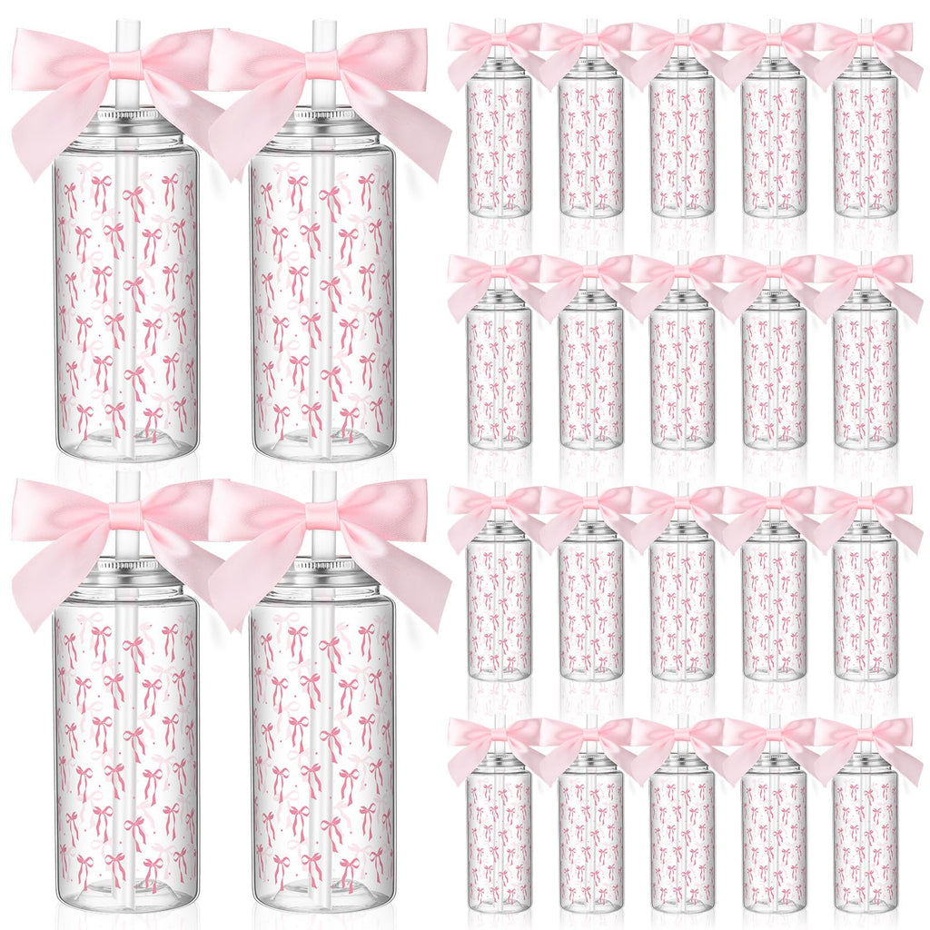 Color Bow Plastic Cups Coquette Bow Aesthetic Cup with Lids and Straws 14 oz Reusable Cute Bow Plastic Tumbler with Ribbon Bow