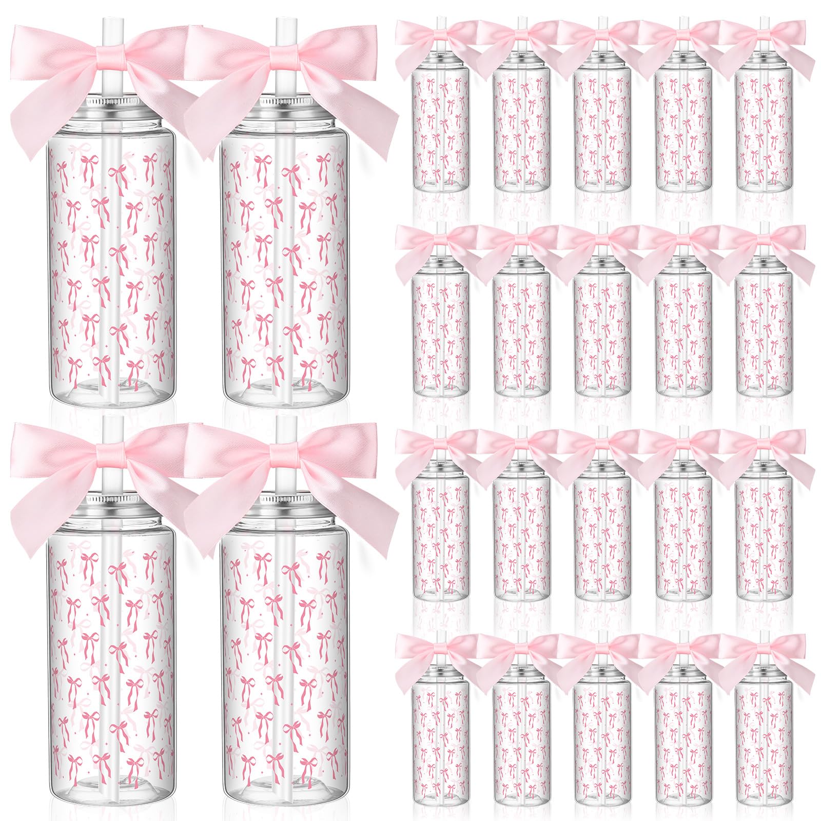 Color Bow Plastic Cups Coquette Bow Aesthetic Cup with Lids and Straws 14 oz Reusable Cute Bow Plastic Tumbler with Ribbon Bow