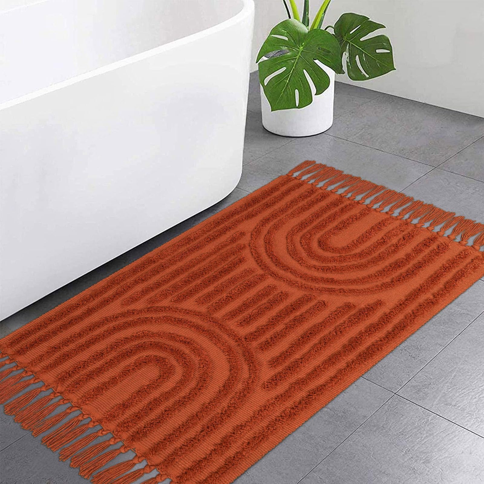 Washable Kitchen Runner Rug - Hand-Woven Bathroom Runner Rug with Tassels, Terracotta Entryway Runner Rug, Tufted Rainbow Bedroom Rug Runner, Hallway Rug for Laundry/Living Room