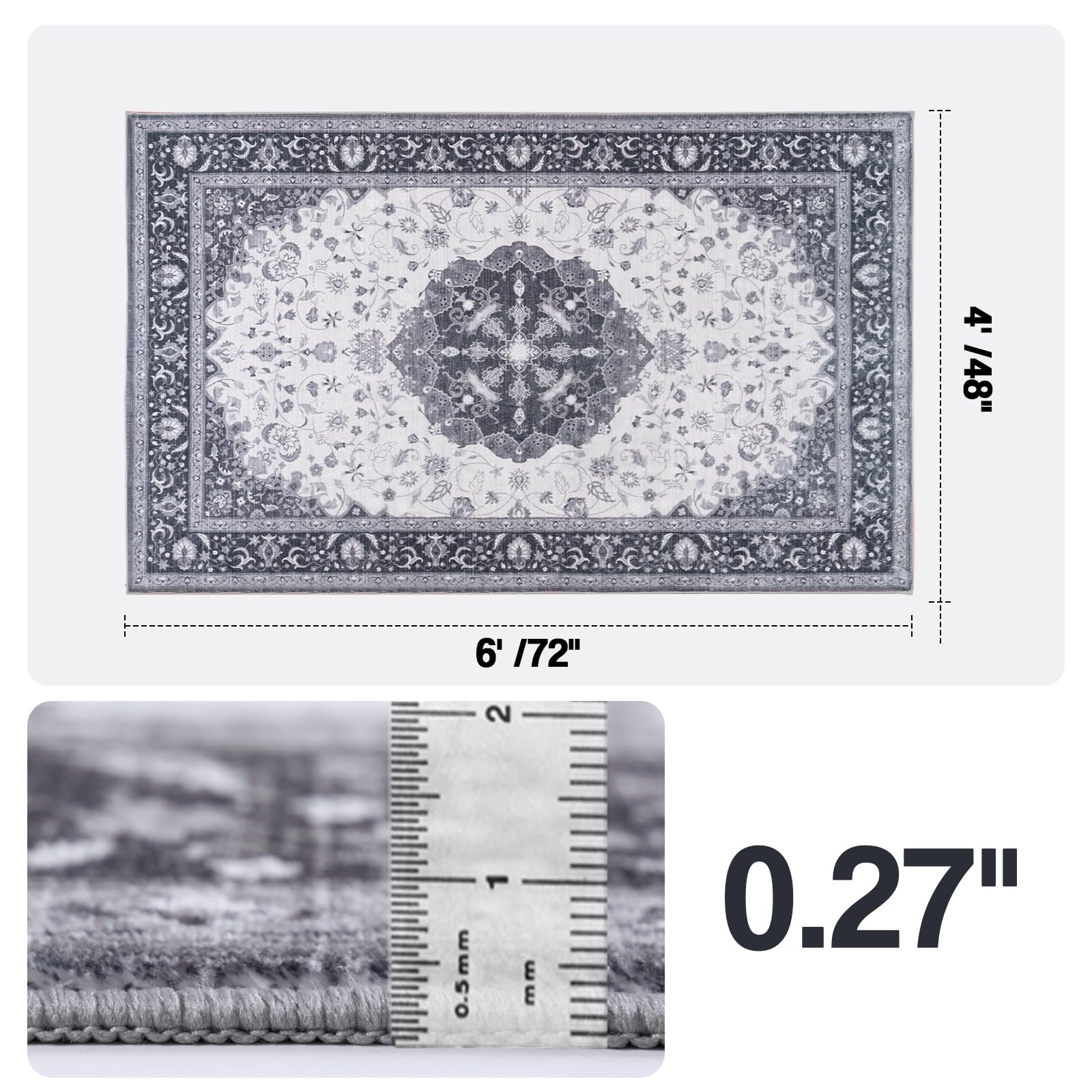 Washable Area Rugs Door Mat Entryway Vintage Floral Non-Slip Low Pile Entrance Thin Rug Carpet for Kitchen Bathroom Living Room Pink