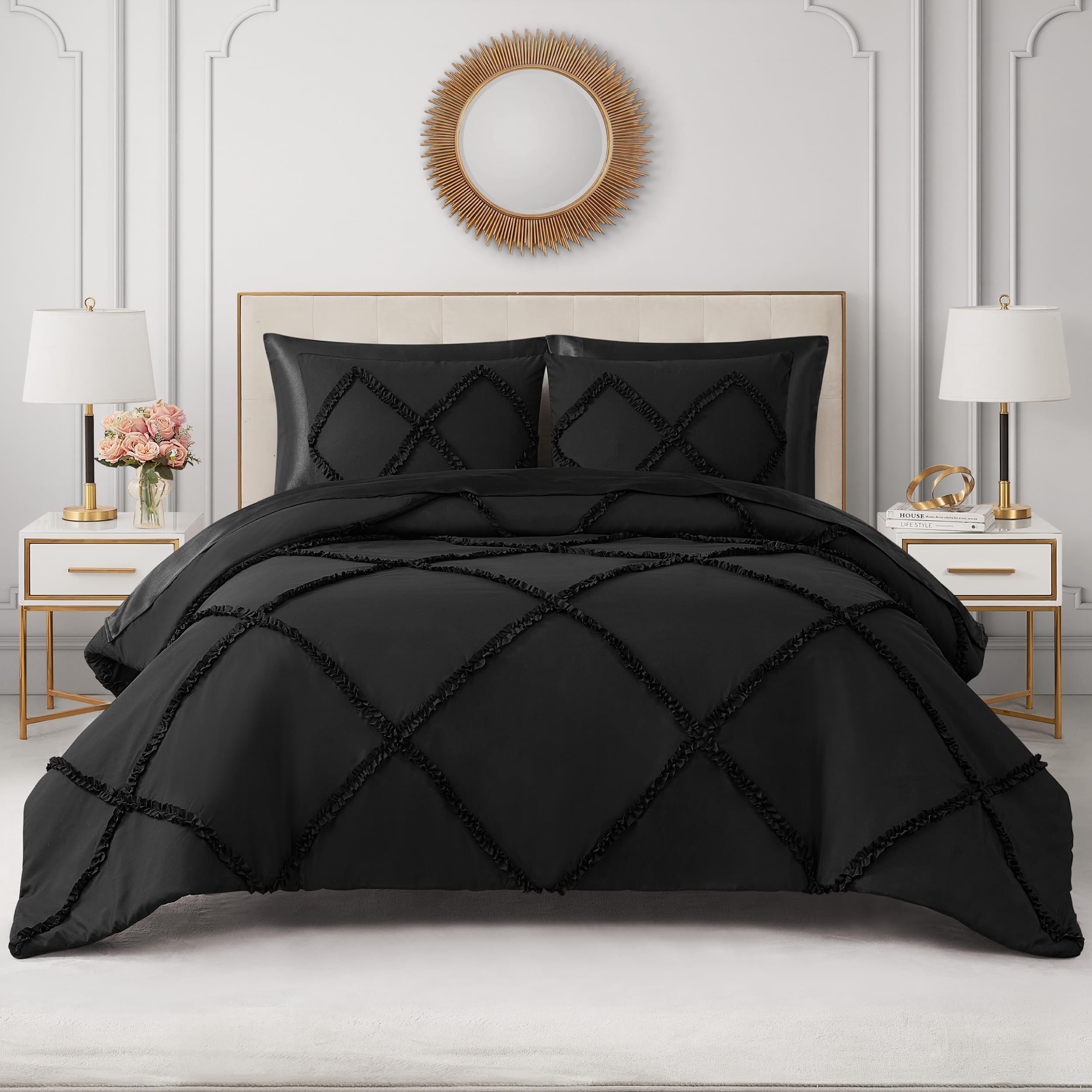 Juicy Couture Diamond Queen Comforter Set - Ruffle 3-Piece Machine Washable Reversible Bedding Comforter Set