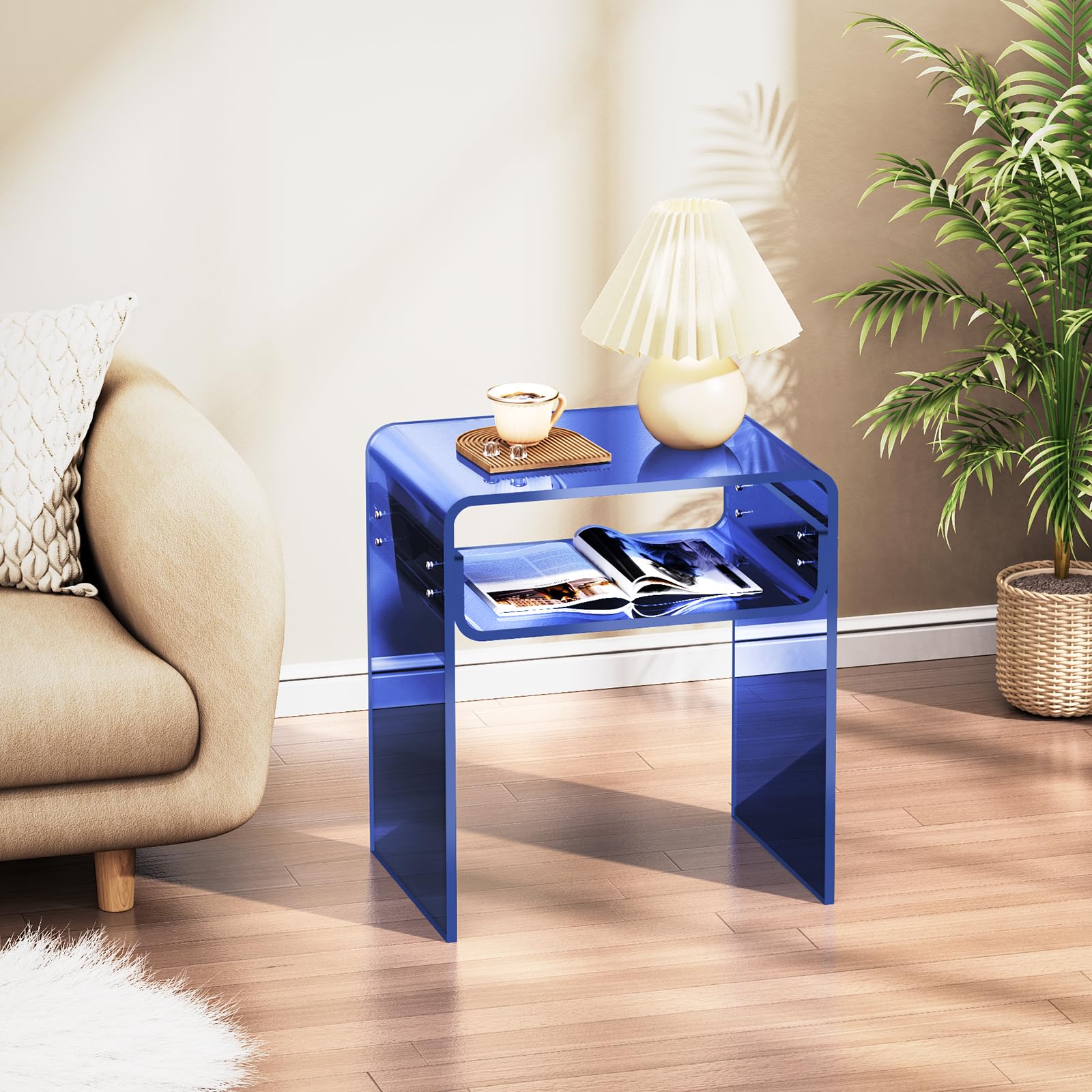 Clear Acrylic End Table 2-Tier Bedside nightstand