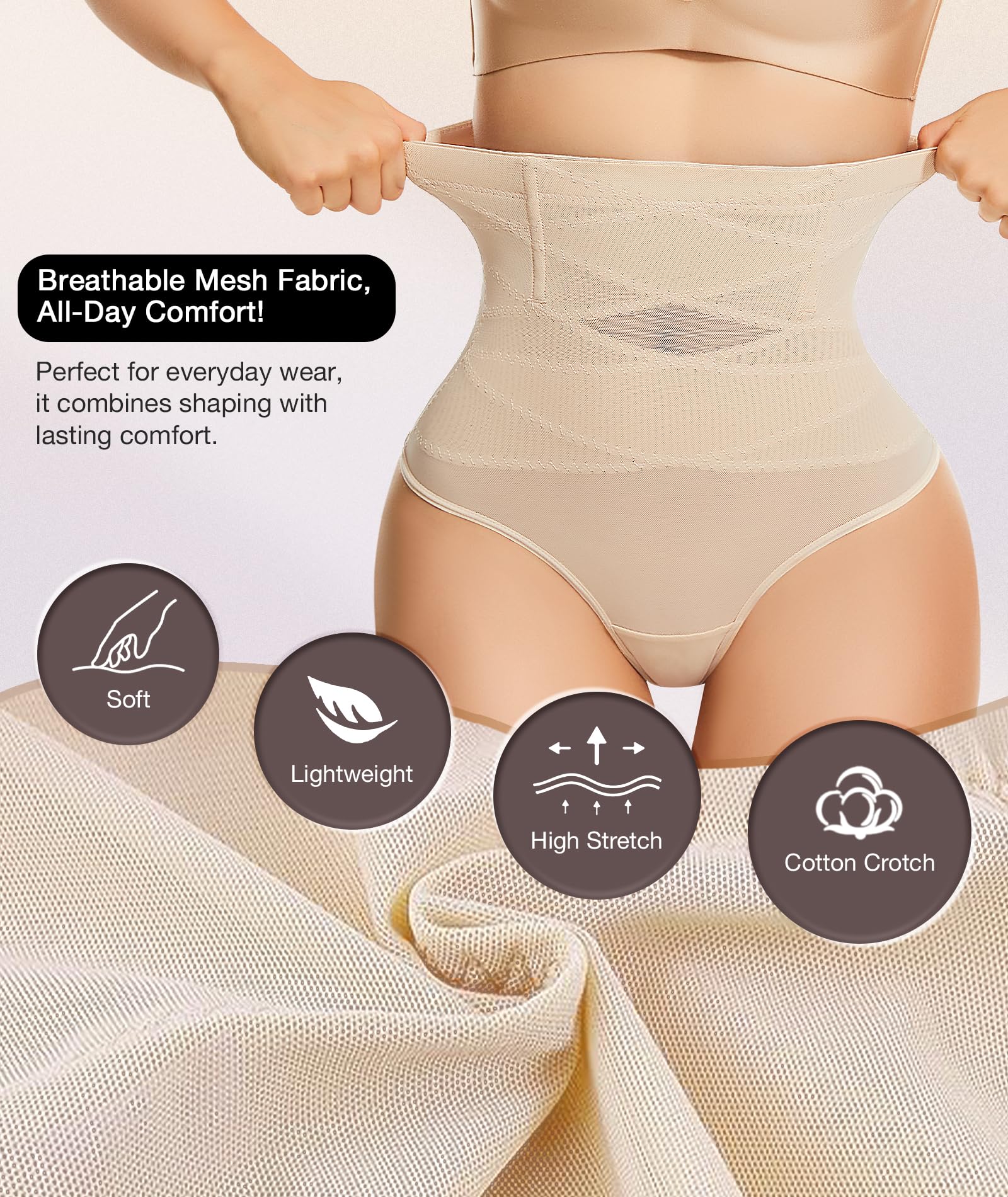 Thong Shapewear Tummy Control Underwear for Women High Waisted Body Shaper Stomach Girdle Panties