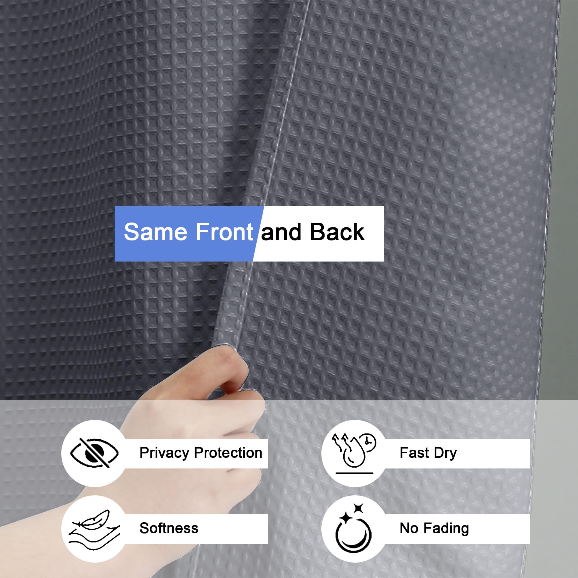 Waffle Textured Heavy Duty Fabric Shower Curtain for Bathroom, Luxury Hotel Weighted 230GSM Bath Curtain with 12 Plastic Hooks, Machine Washable, 72x72