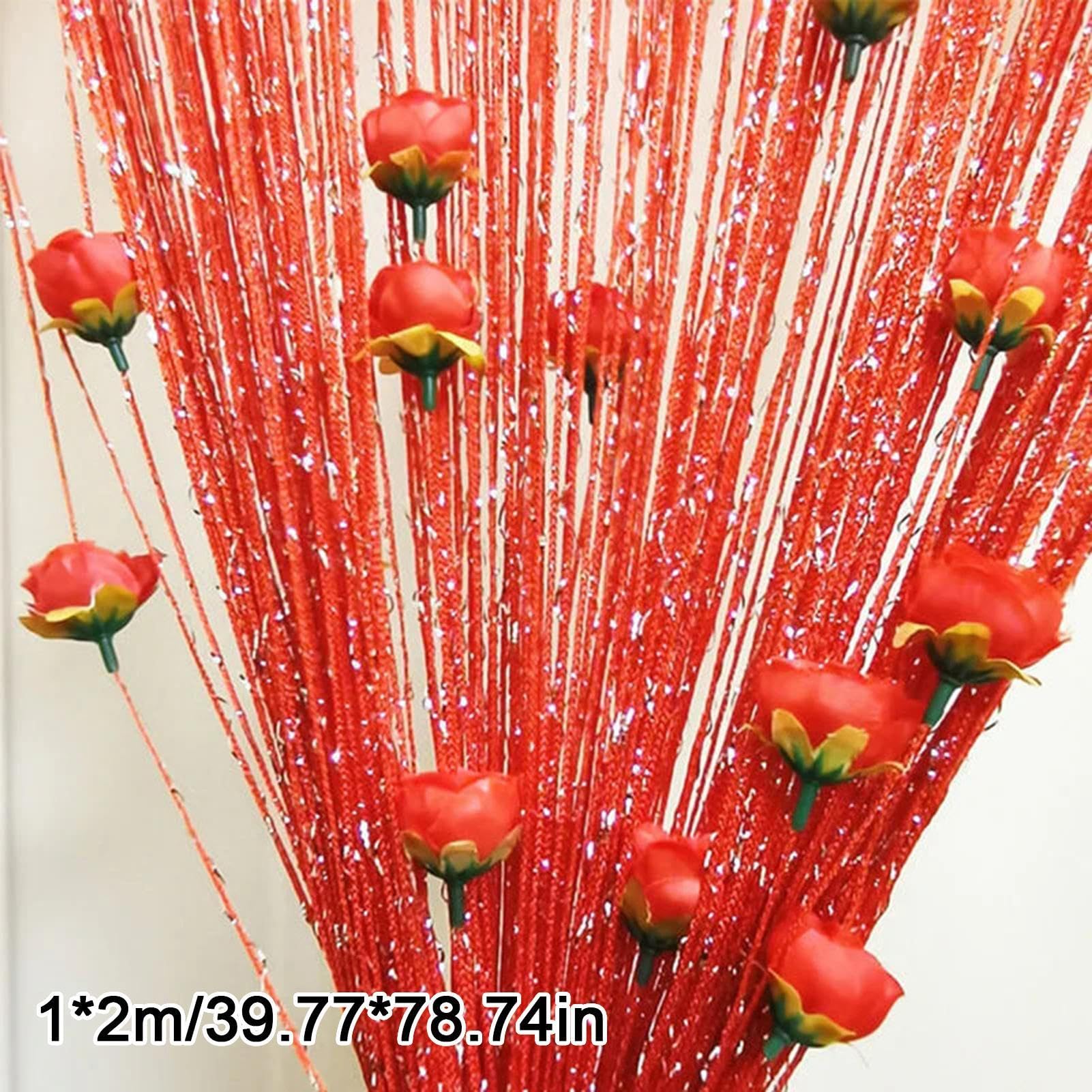 New Beaded String Curtain with Roses - 100 x 200cm Fly Screens for Doors, Tassel Fringe