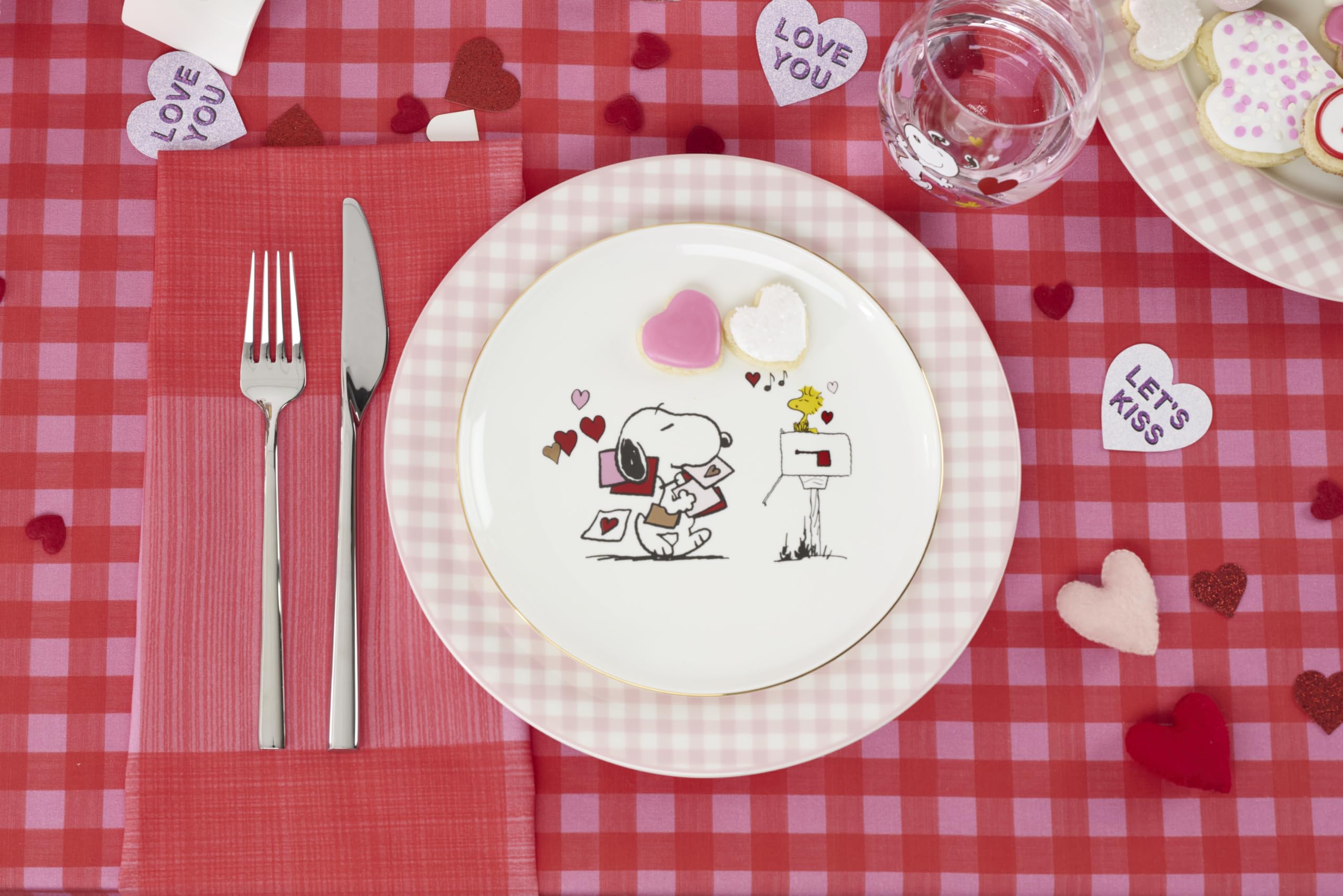 Pink Gingham Dinner Plates, Set of 4