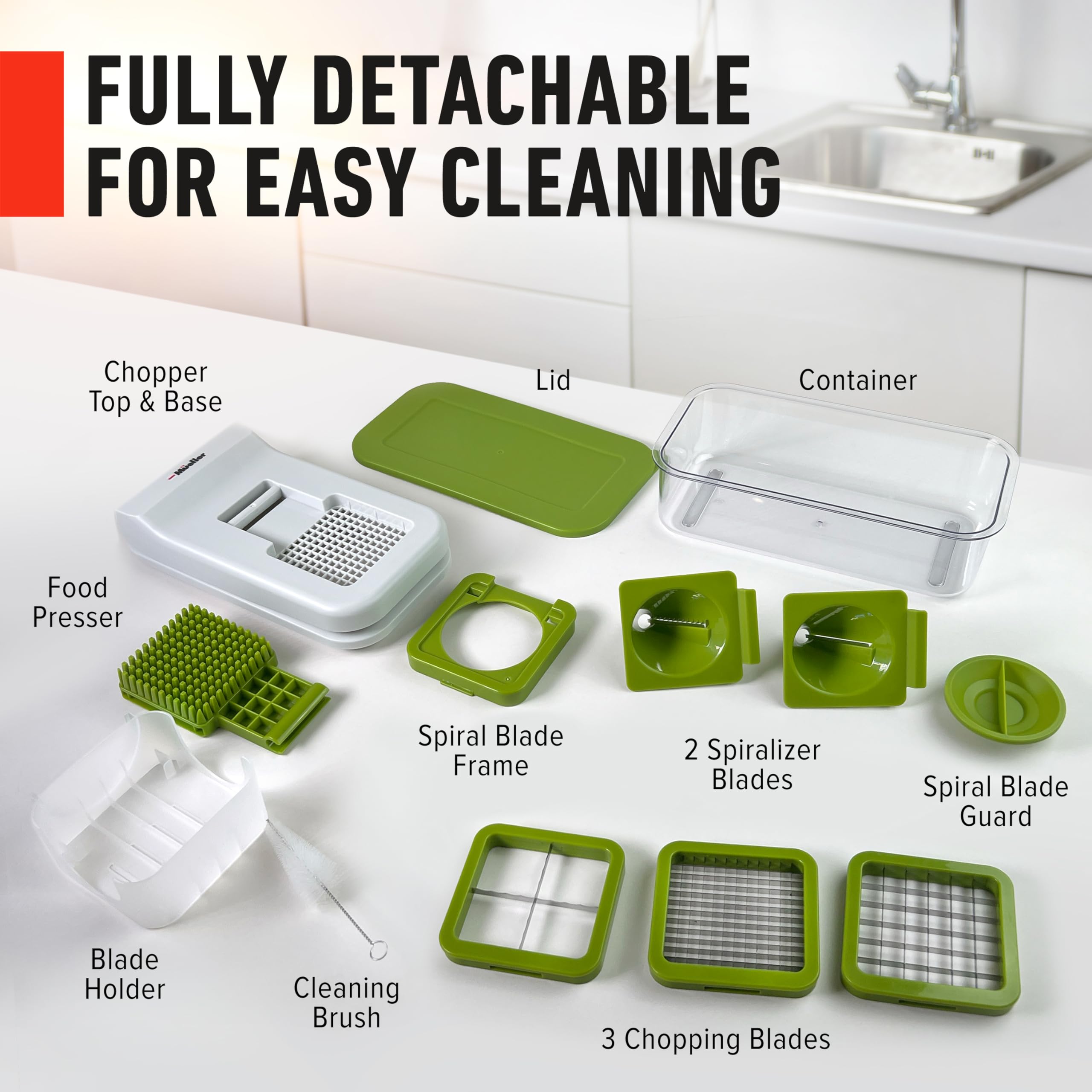 Mueller Pro-Series All-in-One, Mandoline Slicer for Kitchen, Food Chopper, Cucumber Slicer and Spiralizer, Cutter, Dicer, Grater, Kitchen Essentials