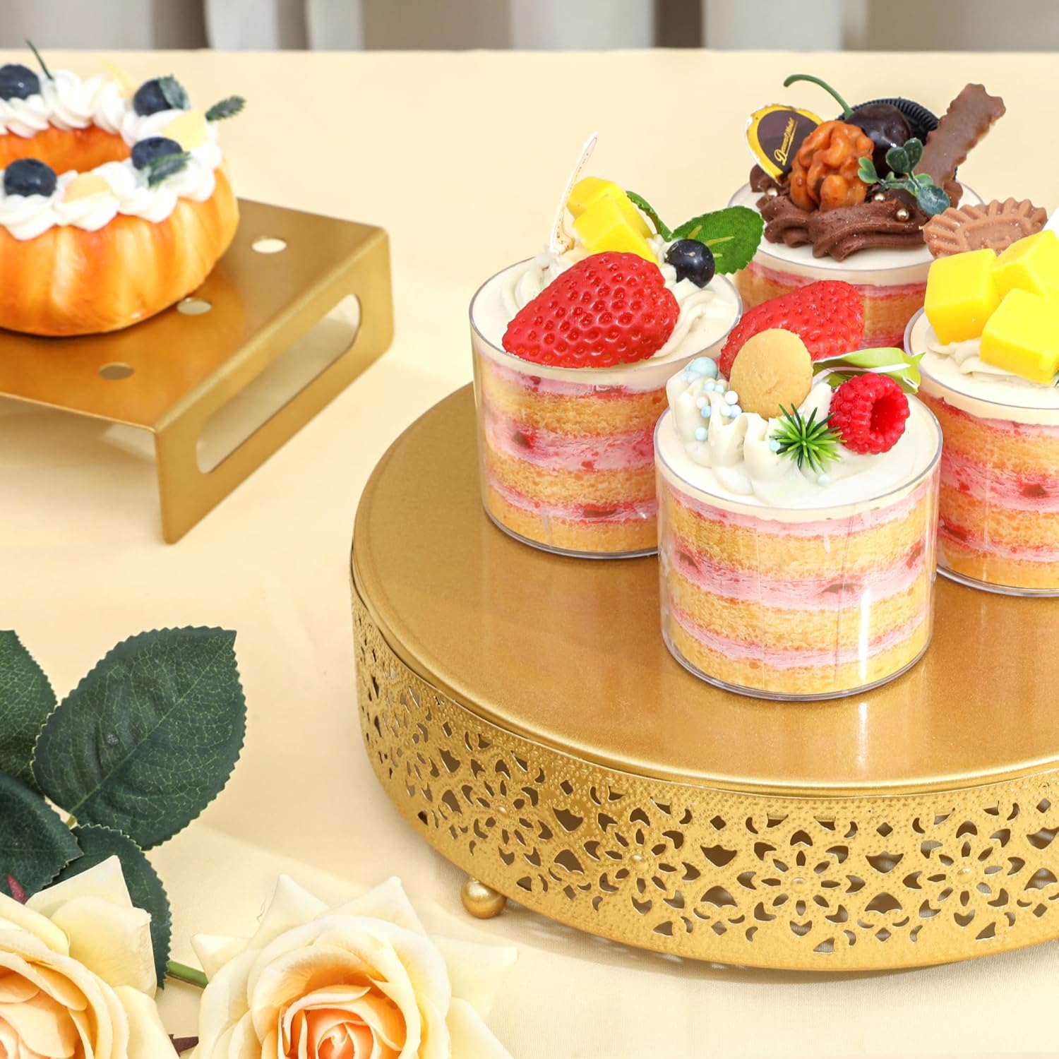 Fancy 5Pcs Cake Stands Set Metal Round Cupcake Holder Cookies Dessert Display Plate Serving Tower Tray Platter with Handle