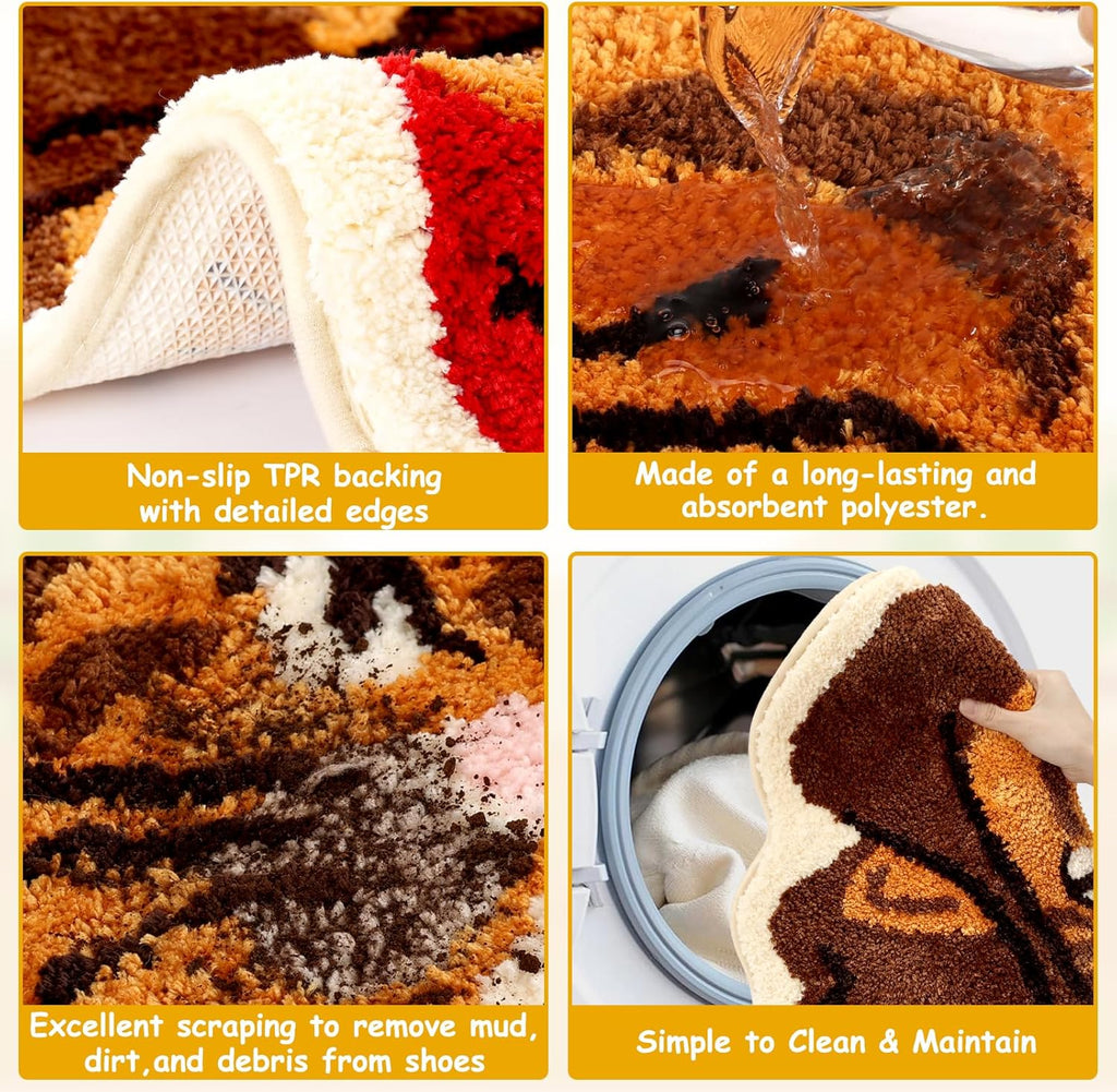 Funny Western Cat Bath Mat Non Slip Washable Floor Mat with Western Cat Design Soft Tufted Plush Doormat