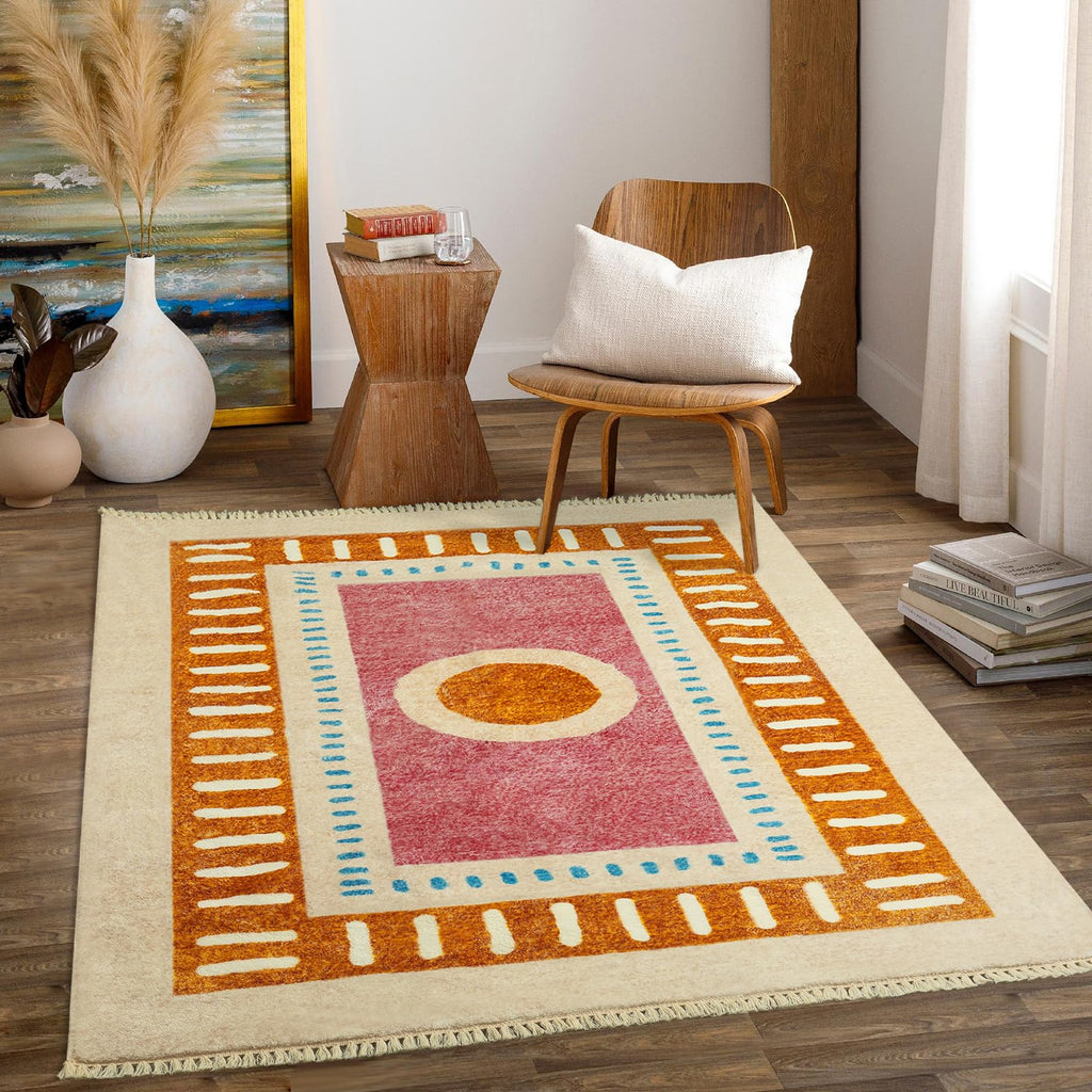 Orange Rainbow Boho Runner Rugs with Fringes, Sun Washable Hallway Runner Rug, Soft Non-Slip Area Rug