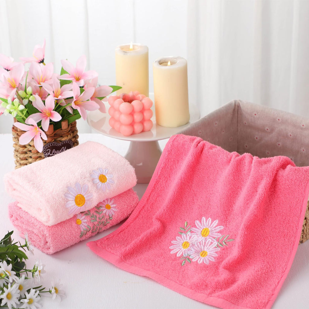 Rose Floral Hand Towels Farmhouse Pink Rose Bathroom Decor 14x29 Inch Embroidered Decorative Cute Summer Flowers Hand Towels Cotton Soft Absorbent Towels for Bathroom Kitchen