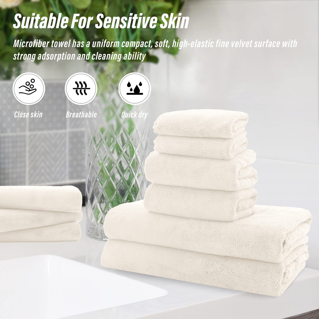 Ultra Soft Towel Set - Quick Drying - 2 Bath Towels 2 Hand Towels 2 Washcloths - Microfiber Coral Velvet Highly Absorbent Towel (6 Pcs)