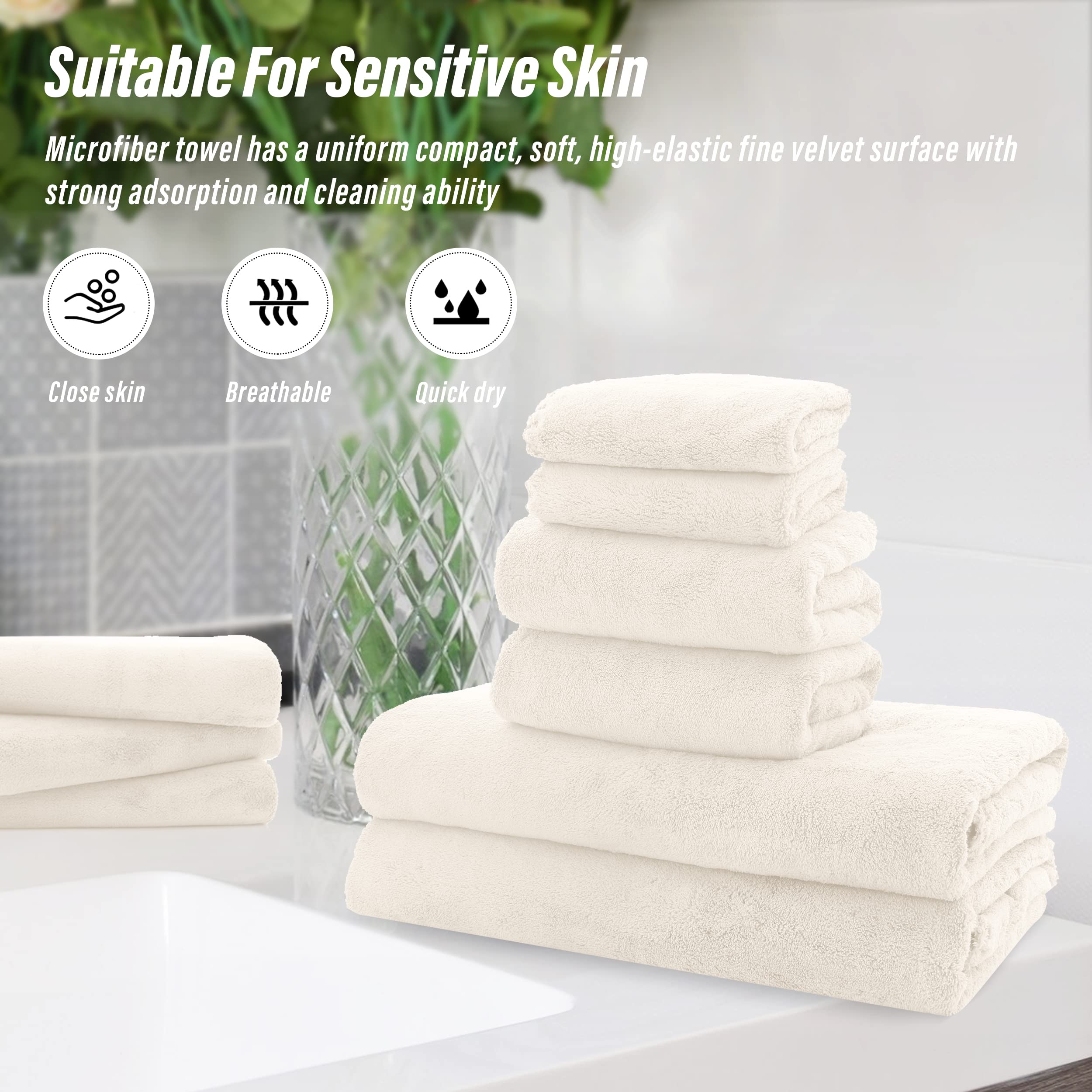 Ultra Soft Towel Set - Quick Drying - 2 Bath Towels 2 Hand Towels 2 Washcloths - Microfiber Coral Velvet Highly Absorbent Towel (6 Pcs)