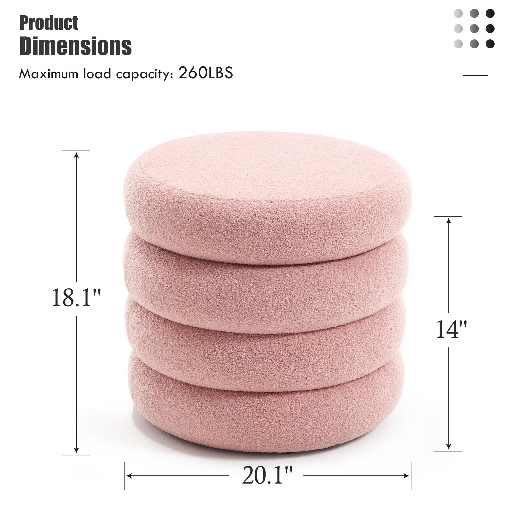 Storage Ottoman Round, Ottoman with Storage, Sherpa Ottoman Storage, (18 Inches x 16 Inches) Set of 2