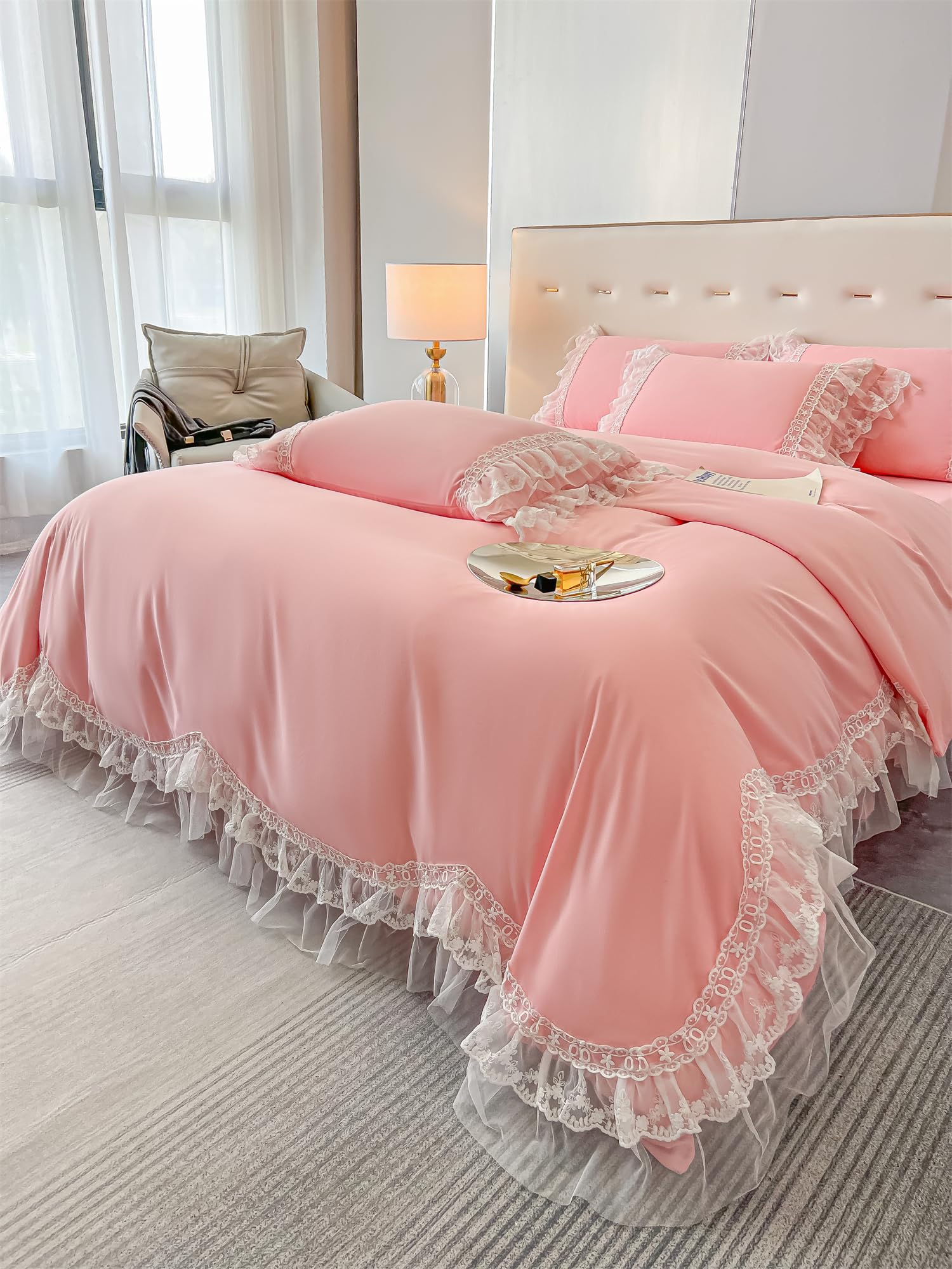 Chic Ruffle Lace Polyester Duvet Cover Set -Bedding-2 Piece Duvet Cover with Zipper Closure -Ultra Soft and Light Weight