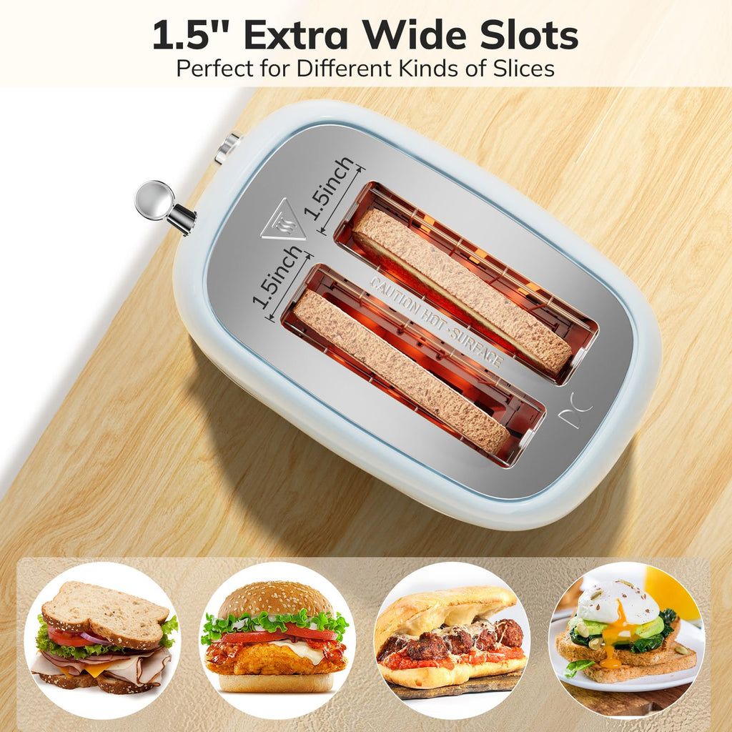 Toaster 2 Slice Stainless Steel with 6 Bread Shade Settings, Retro Toaster with Extra Wide Slot