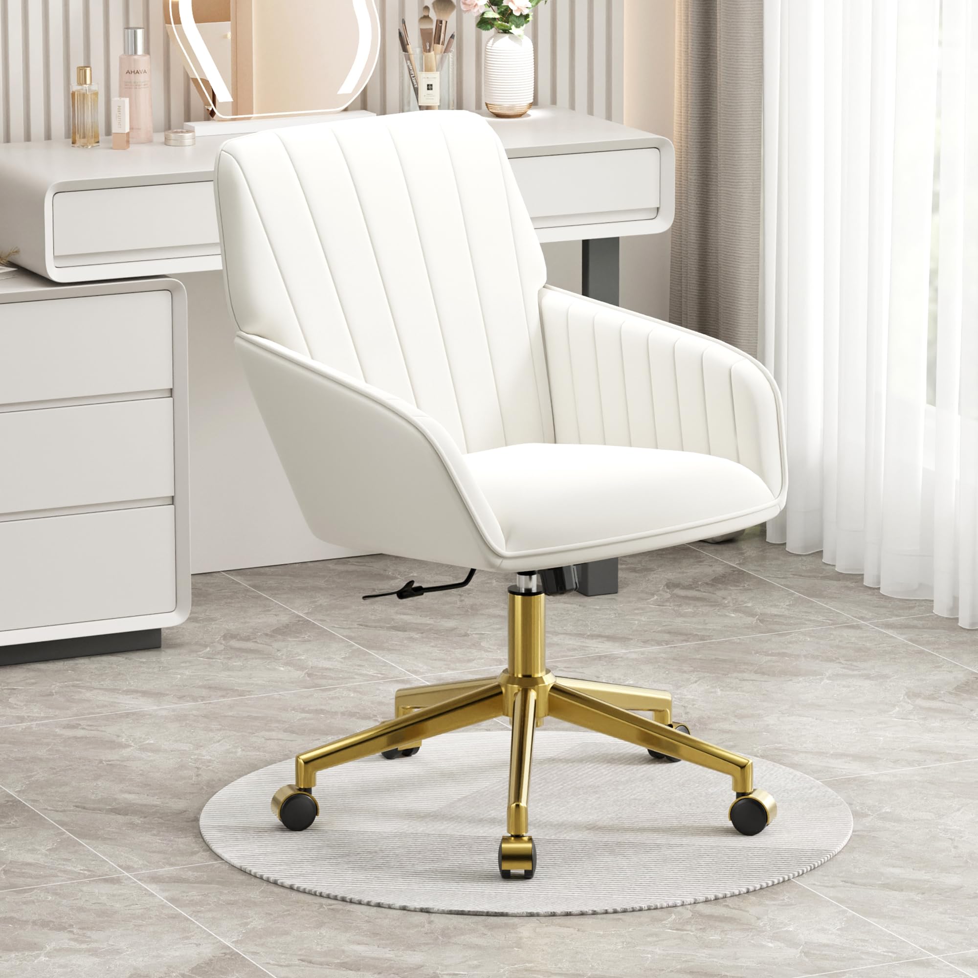 Velvet Modern Cute Chair with Back, Height Adjustable Upholstered Vanity Chair with Swivel Wheels