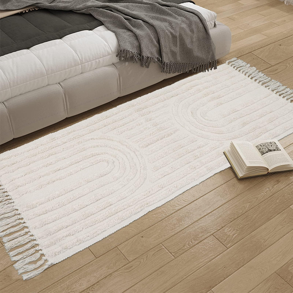 Washable Kitchen Runner Rug - Hand-Woven Bathroom Runner Rug with Tassels, Terracotta Entryway Runner Rug, Tufted Rainbow Bedroom Rug Runner, Hallway Rug for Laundry/Living Room