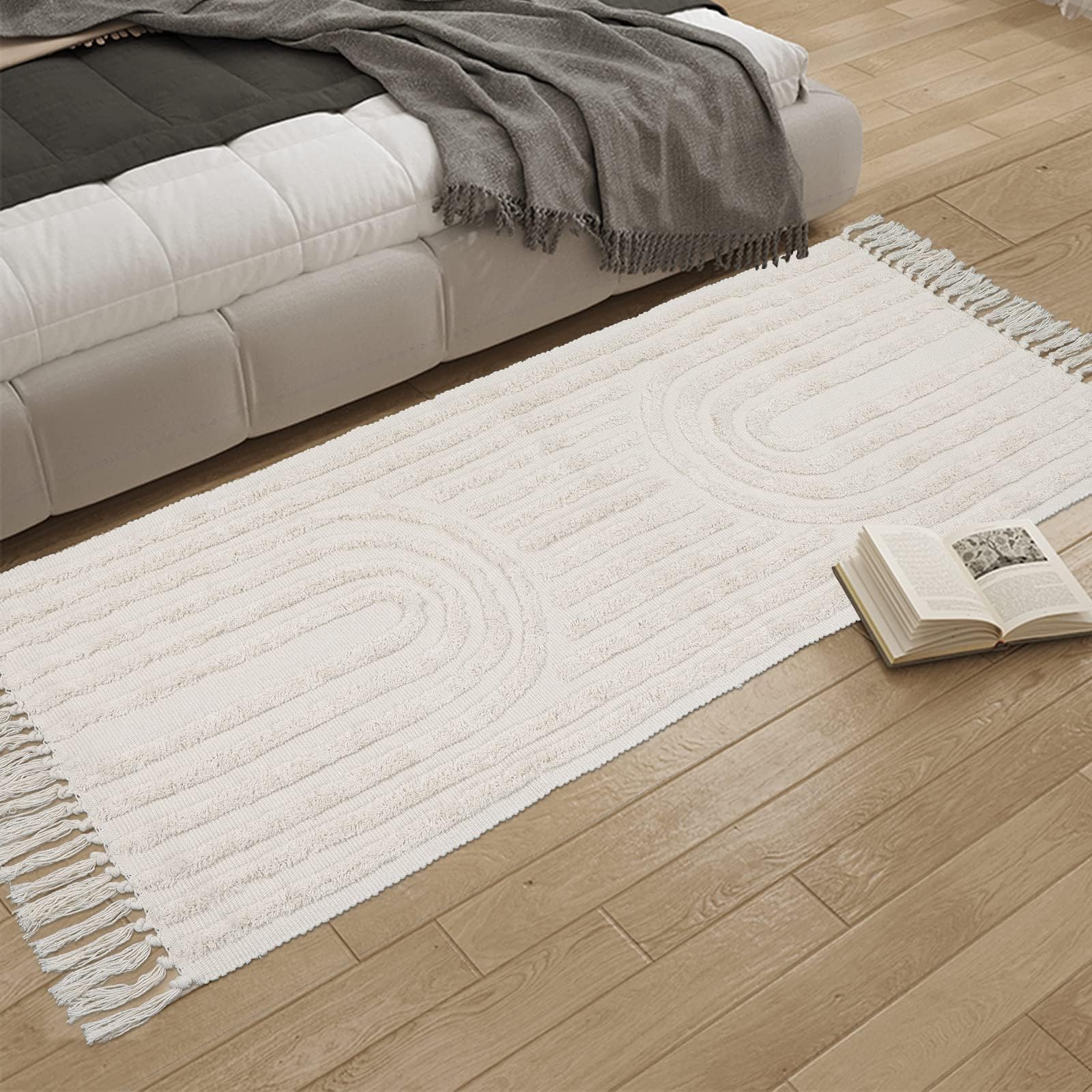 Washable Kitchen Runner Rug - Hand-Woven Bathroom Runner Rug with Tassels, Terracotta Entryway Runner Rug, Tufted Rainbow Bedroom Rug Runner, Hallway Rug for Laundry/Living Room