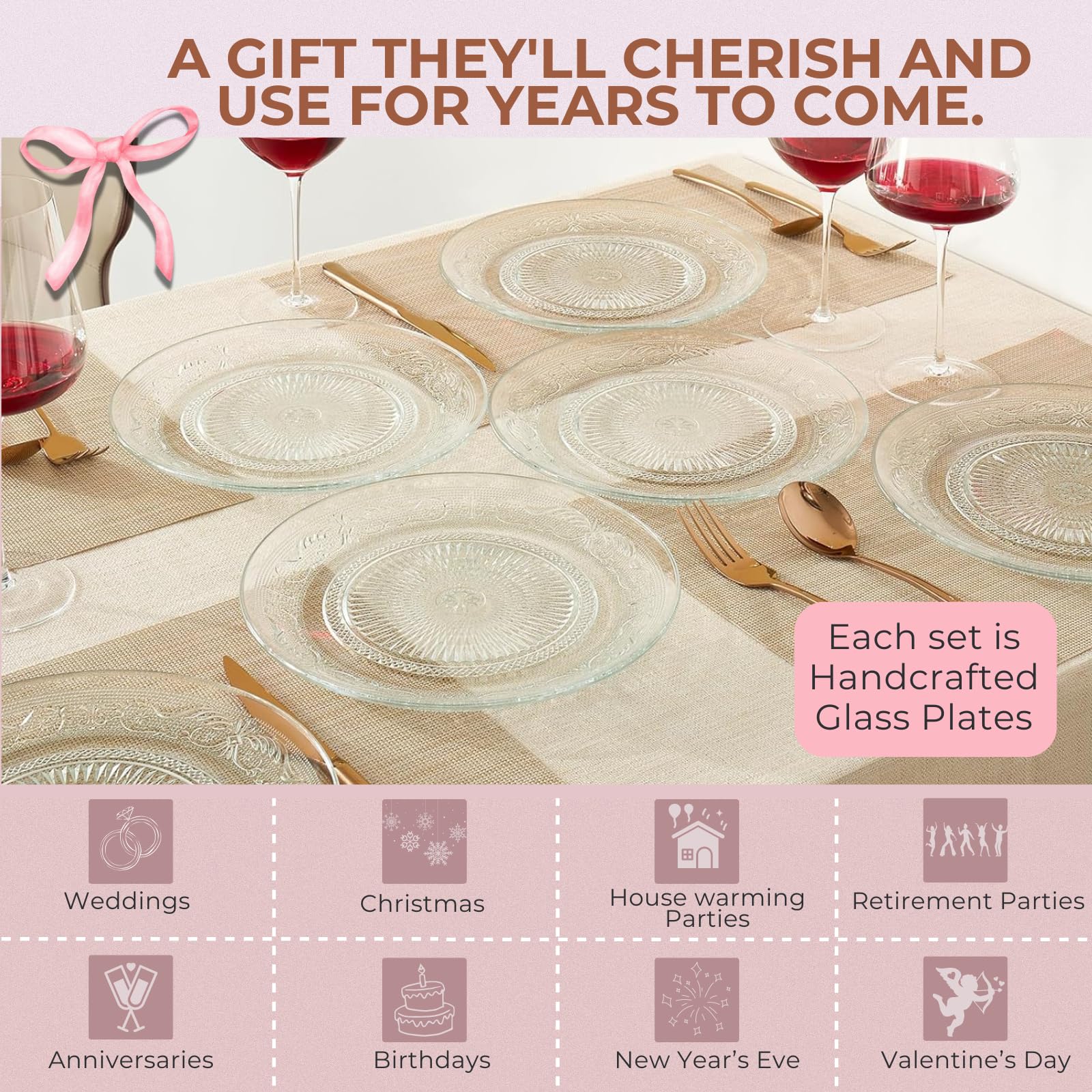 Glass Colored Plates | Set of 6 Plate | Natural Colors 10.6" Dinner & Charger Plate - Server, Charger, Dinner Server, Appetizer, Snack, Fruit, Side Serveware