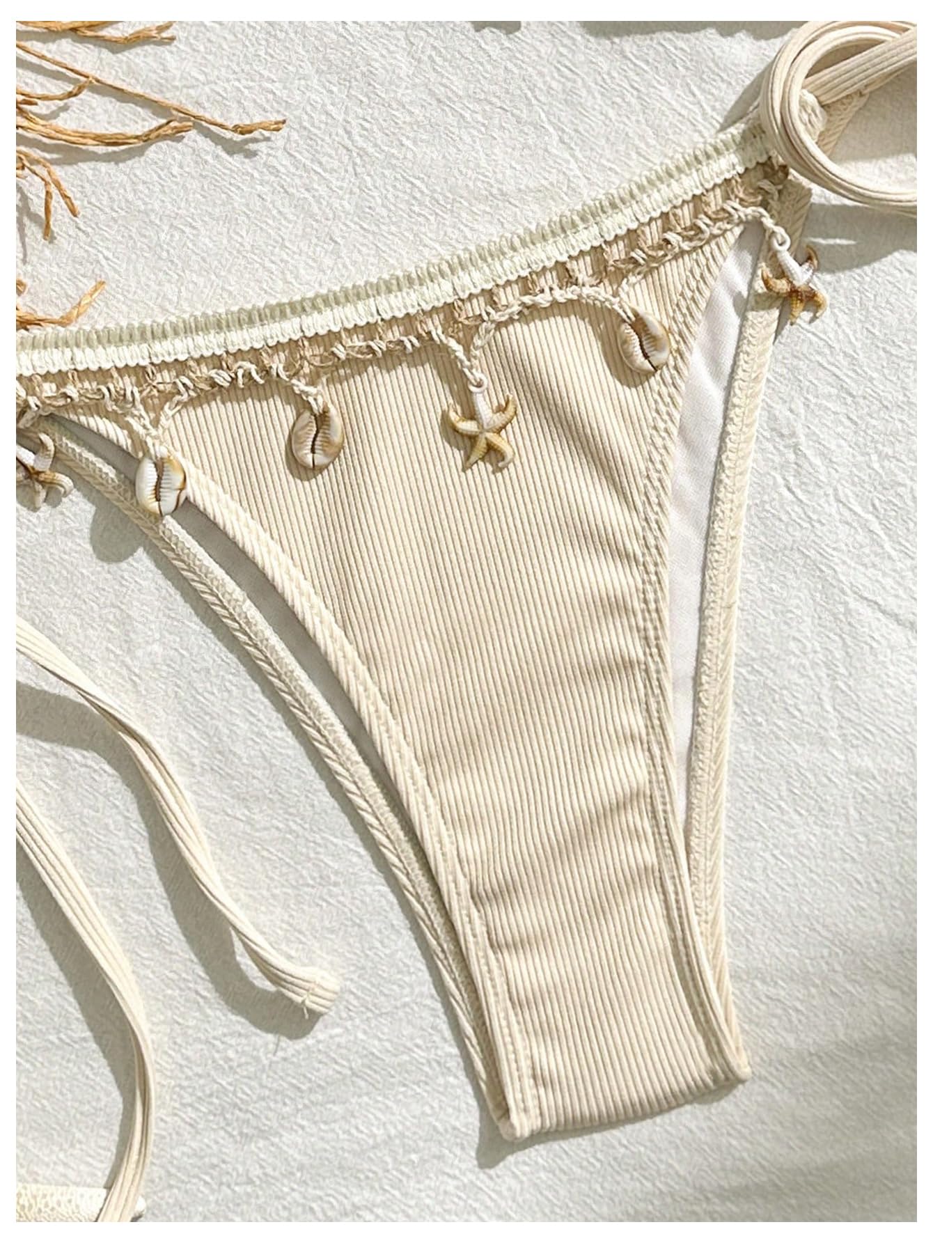 Women's 2 Piece Halter Triangle Bathing Suit Ribbed Bikini Swimsuits