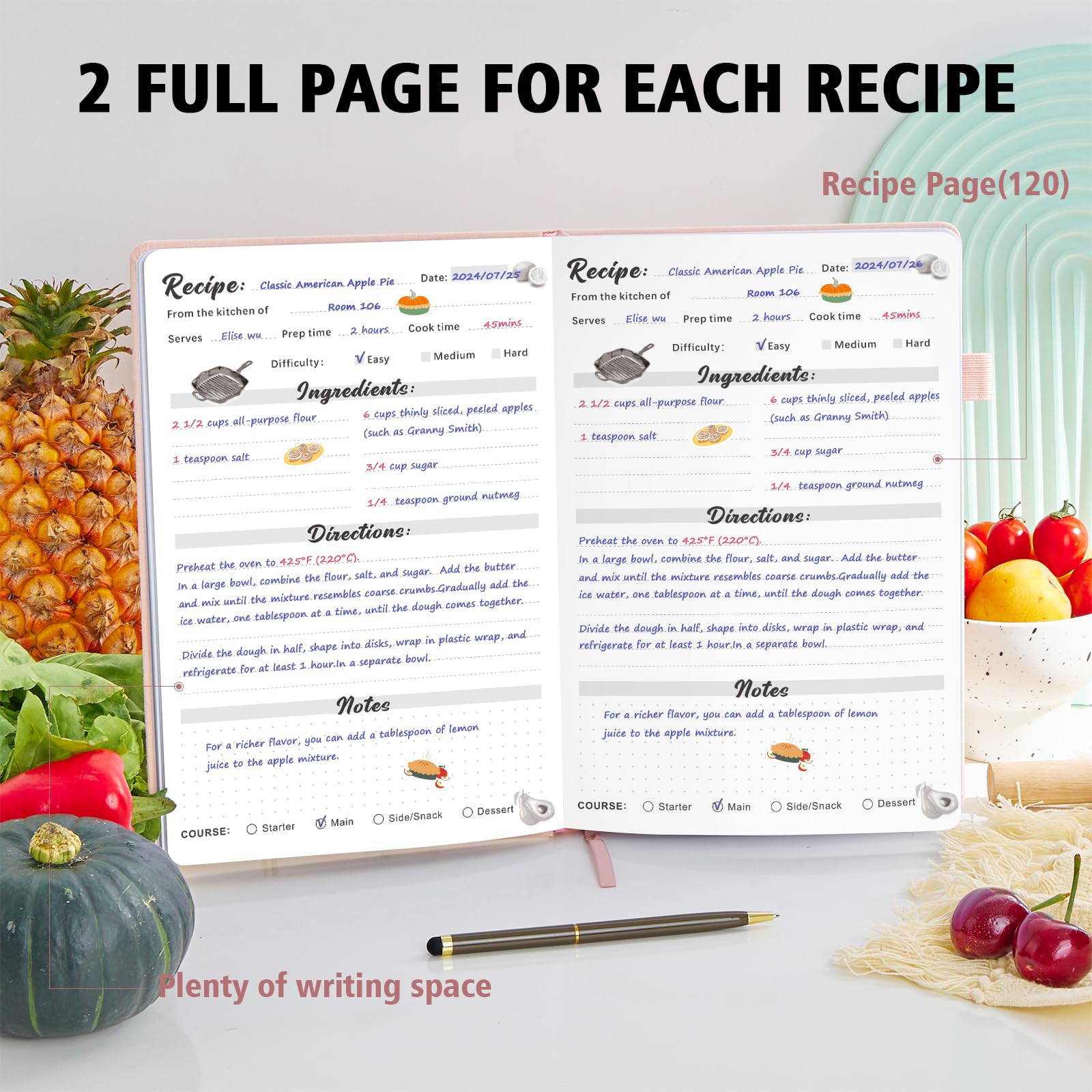 Recipe Book to Write in Your Own Recipes, Personal Cook Books to Write in and Hardcover Recipe Notebook with 2 colorful stickers for Family Recipes(A5)