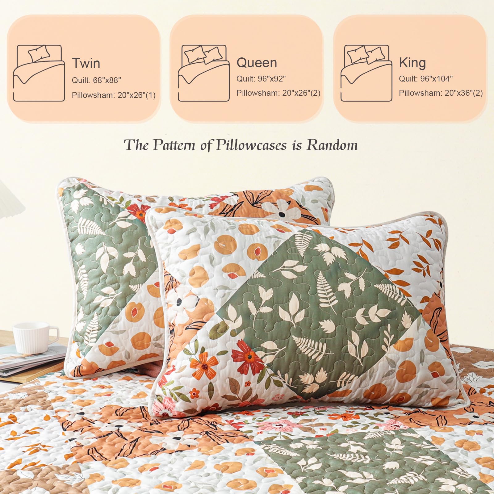 Reversible Patchwork Quilts Full Size, Lightweight Boho Printed Bedspreads Coverlets Quilt Bedding Set with 2 Pillow Shams