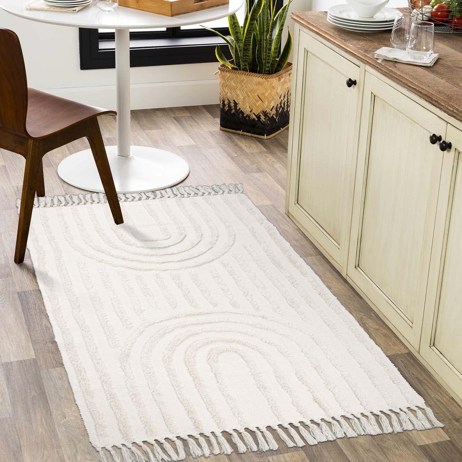 Washable Kitchen Runner Rug - Hand-Woven Bathroom Runner Rug with Tassels, Terracotta Entryway Runner Rug, Tufted Rainbow Bedroom Rug Runner, Hallway Rug for Laundry/Living Room