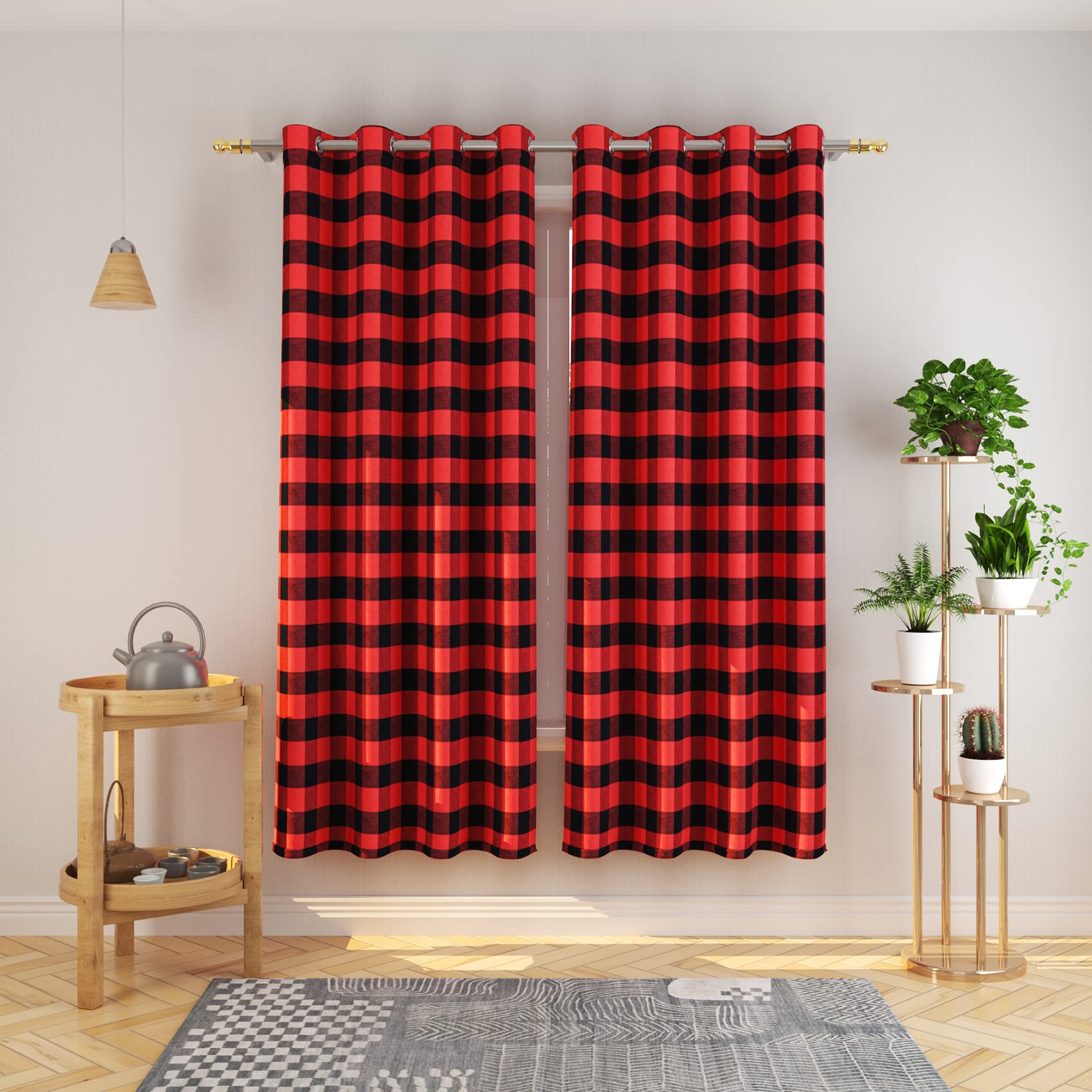 Tier Curtains Check Gingham Plaid Window Curtain Panels Bathroom Grommet Top Window Treatment 2 Panels