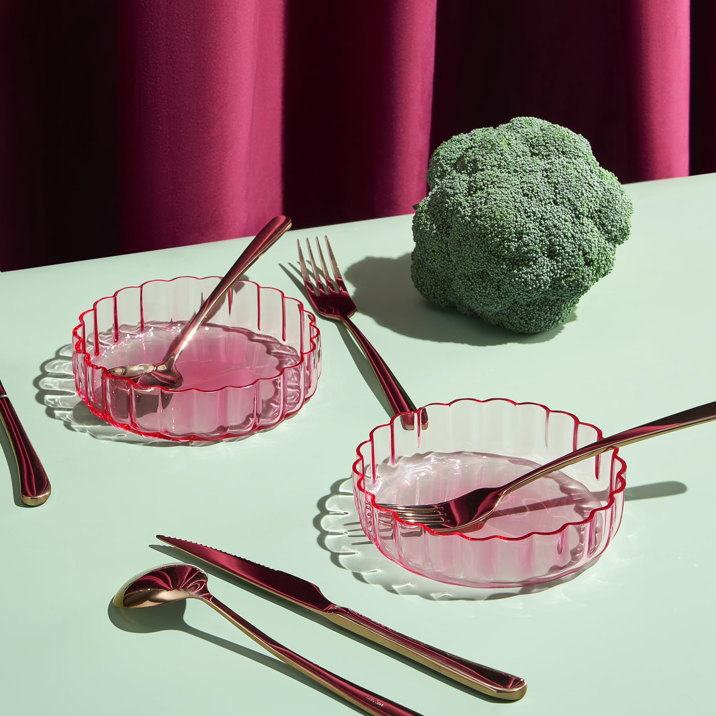 Vintage Art Glass Flower Wave Colored Plates | Set of 2, 5.9" Dinner or Dessert Plate, Appetizer, Snack, Fruit, Wavy Serveware