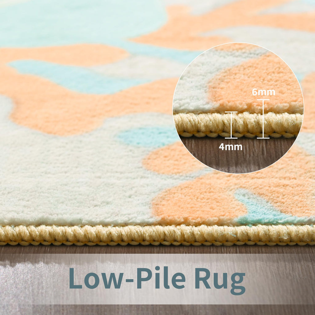 Faux Wool Boho Floral Area Rug Abstract Print Soft Carpet, TPR Non-Slip Backing, Machine Washable Low Pile Rug