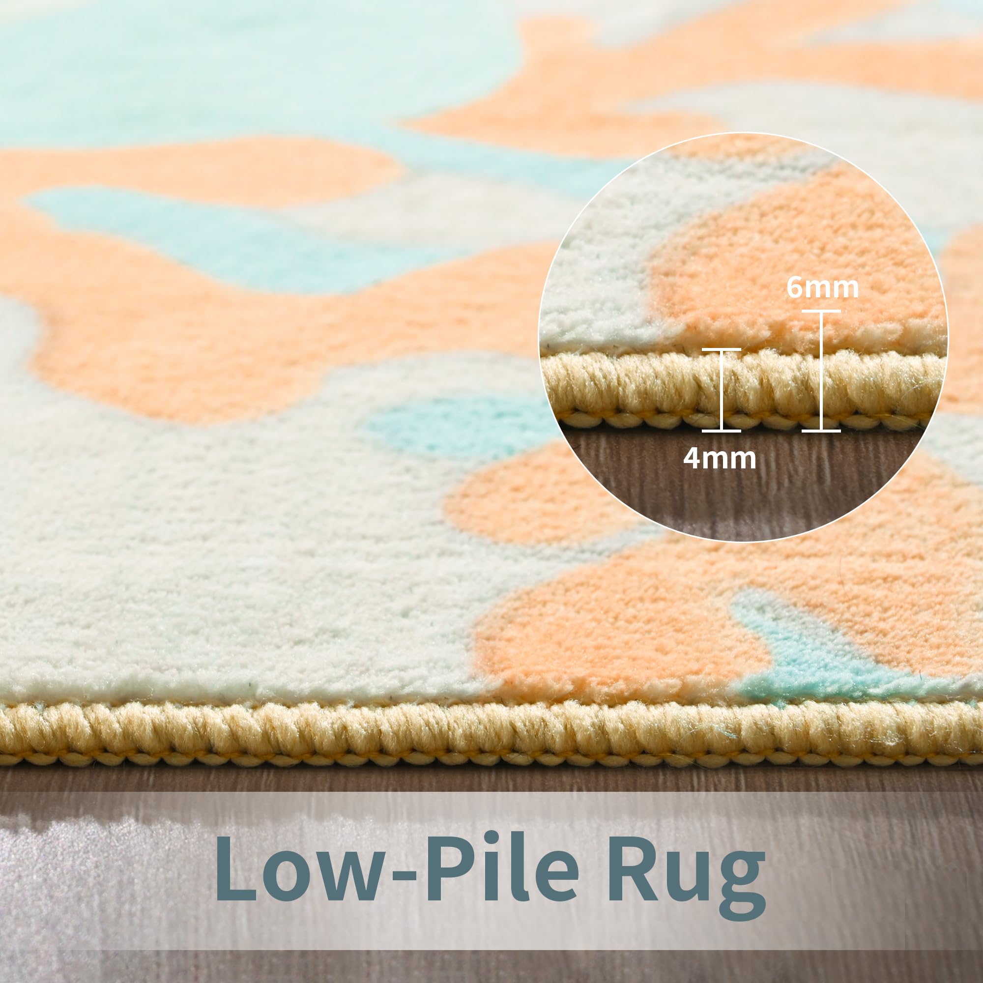 Faux Wool Boho Floral Area Rug Abstract Print Soft Carpet, TPR Non-Slip Backing, Machine Washable Low Pile Rug