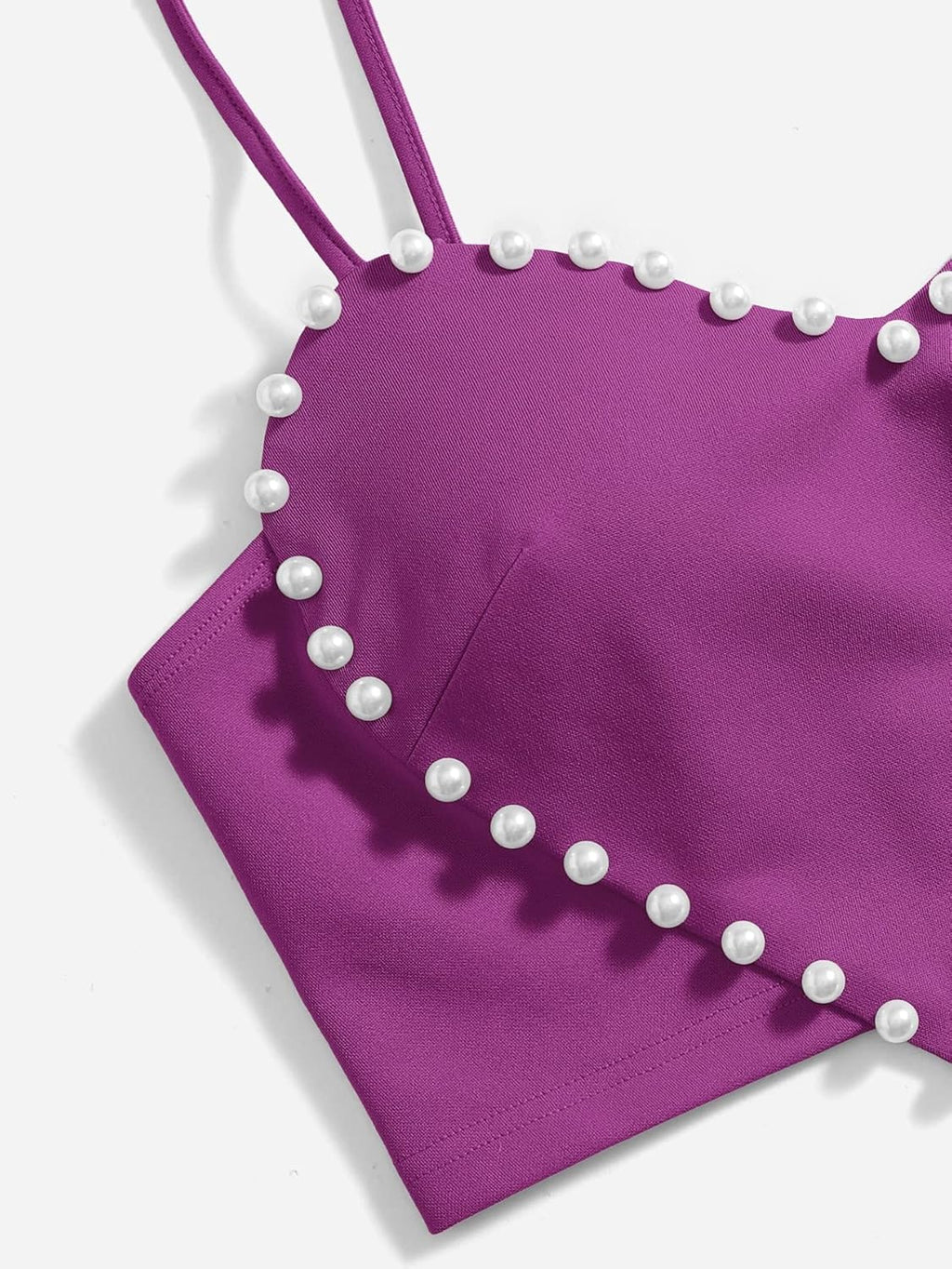 Women's Pearls Sleeveless Asymmetrical Hem Heart Crop Cami Top Sexy Camisole