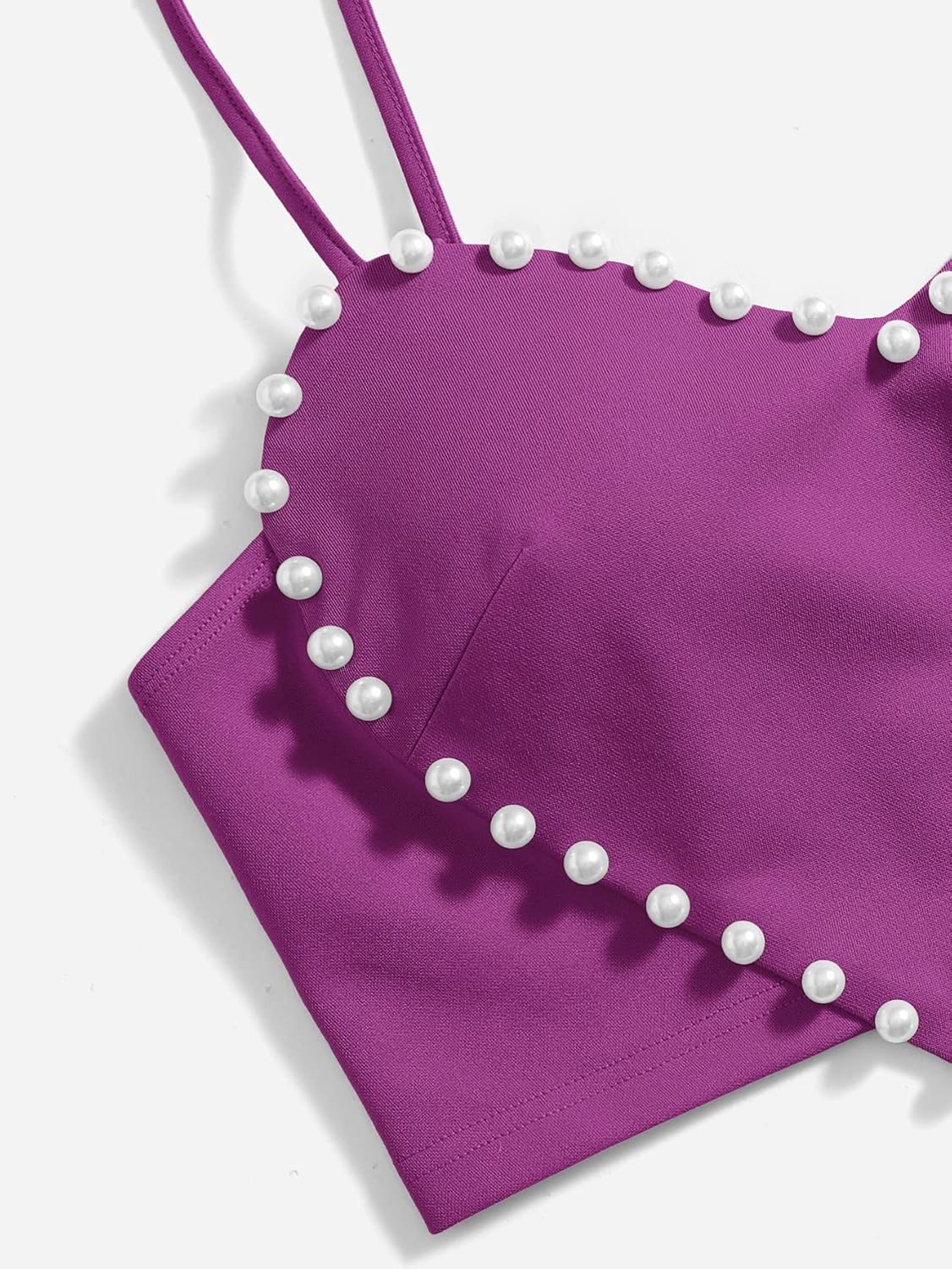 Women's Pearls Sleeveless Asymmetrical Hem Heart Crop Cami Top Sexy Camisole