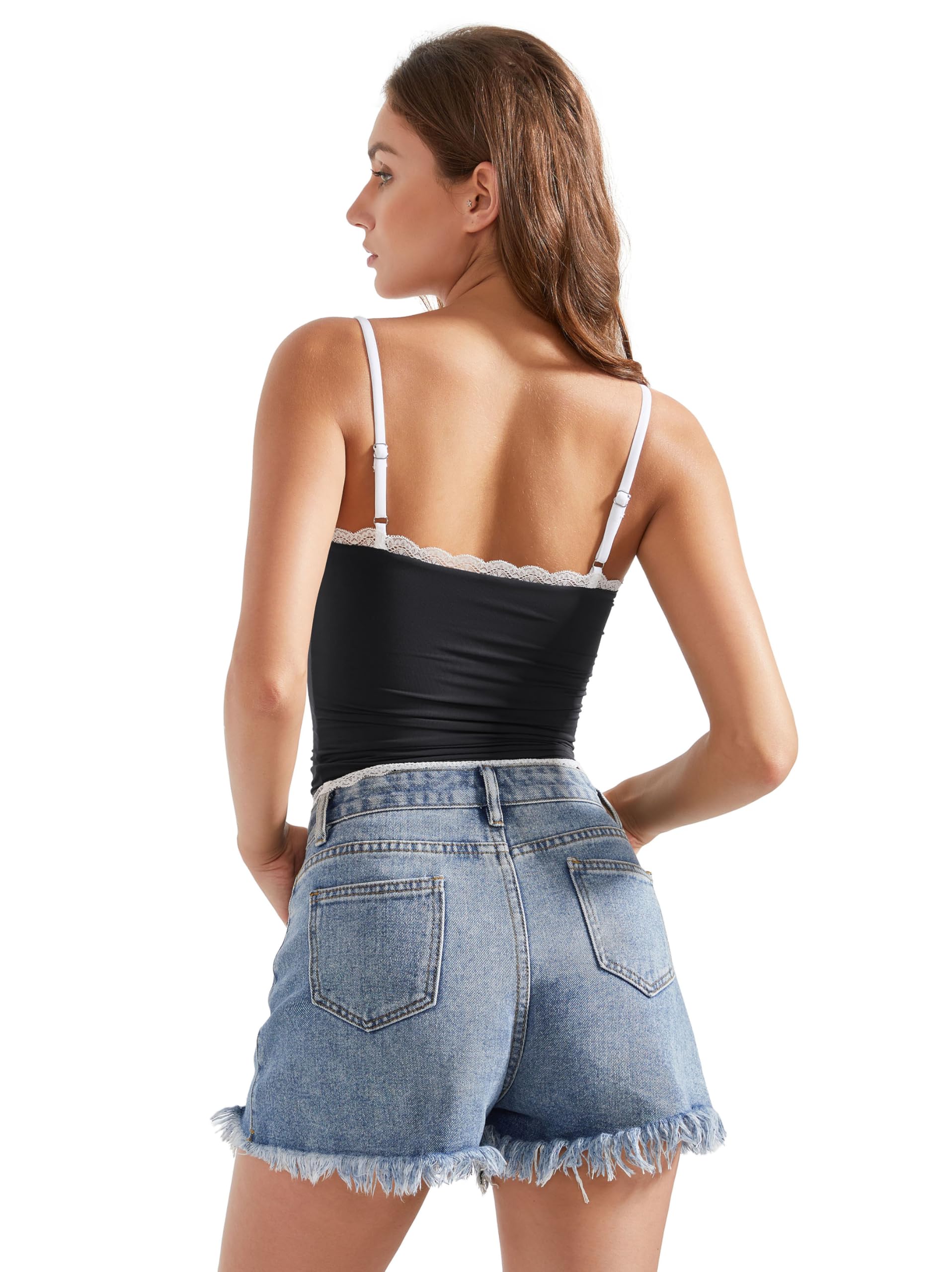 Lace Tank Tops for Women Sexy Double Lined Y2K Going Out Basic Cami Shirt