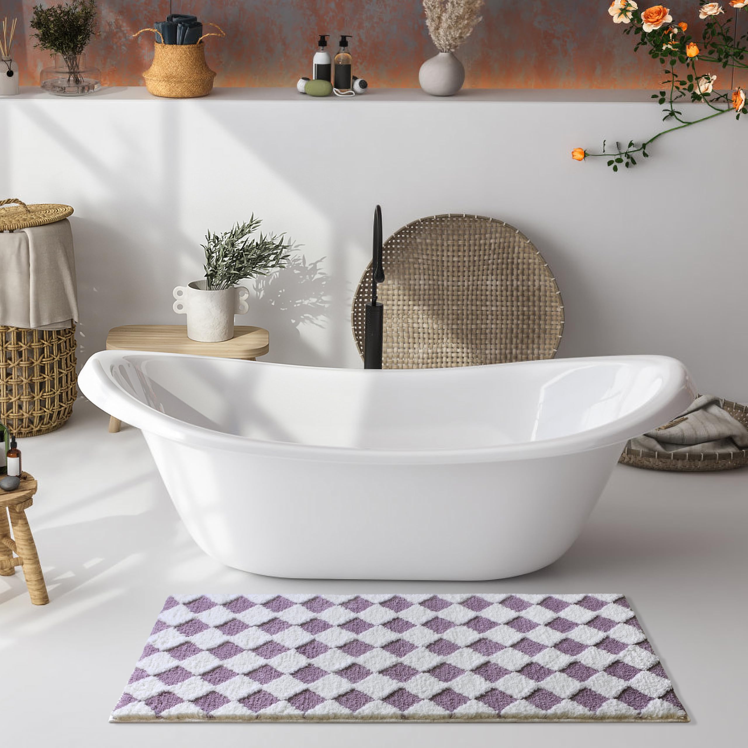 Cute Bath Mat for Bathroom Soft Super Absorbent Non Slip TPR Backing, Quick Drying, Machine Washable Bath