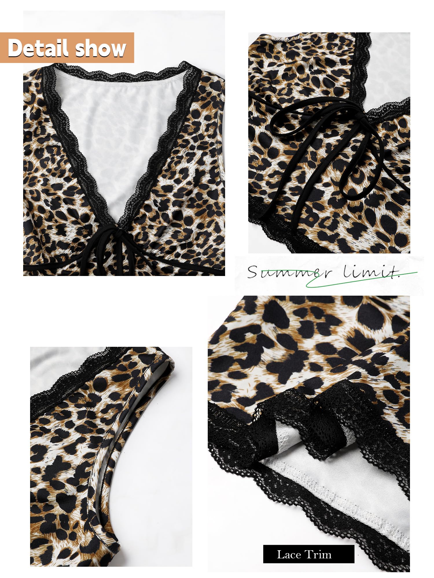 Womens Leopard Lace Trim Sexy Tank Tops Bow Tie Front Sleeveless Cheetah Print V Neck Tops Y2K Going Out Crop Top