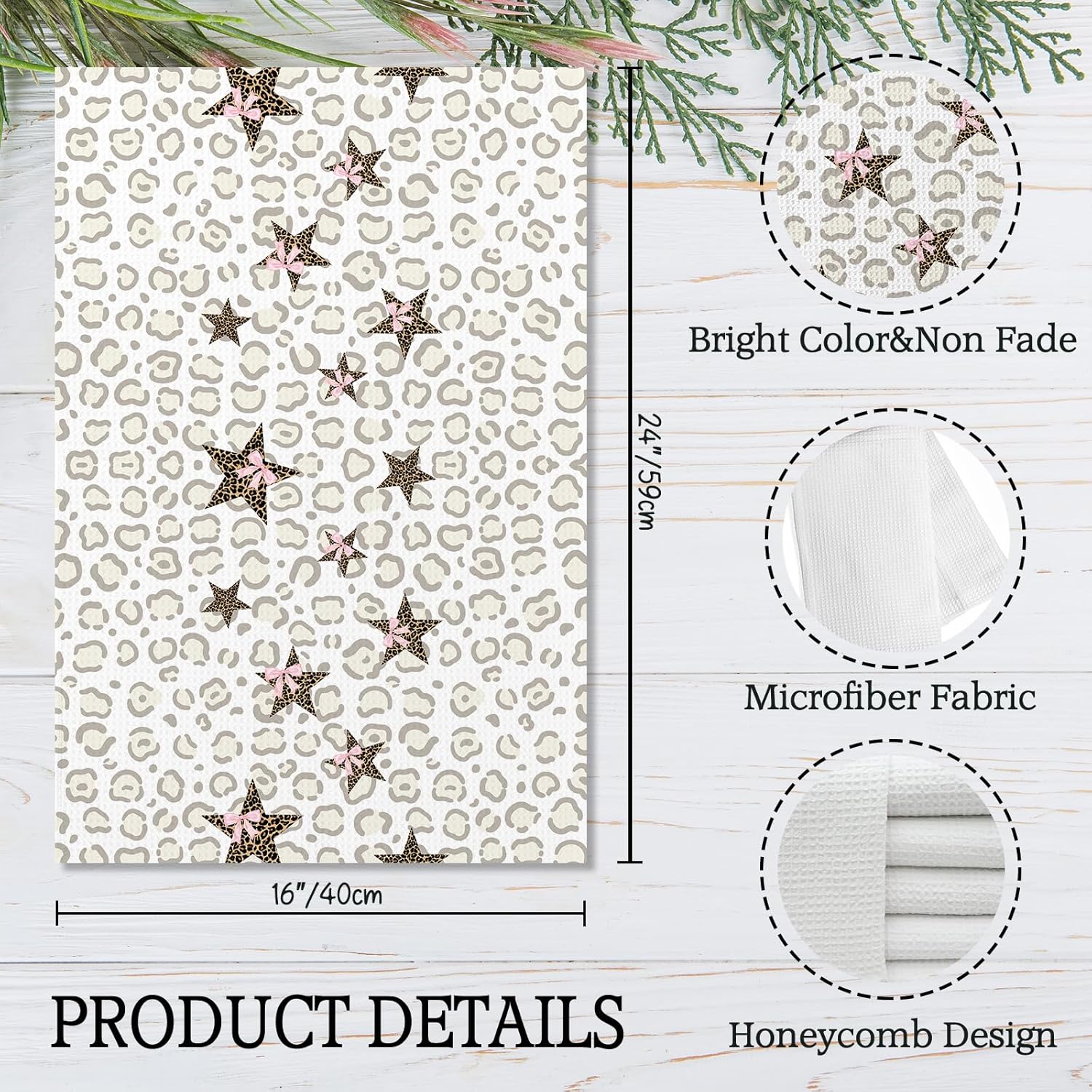 Retro Leopard Kitchen Towels, Coquette Pink Bow Cheetah, 16x24 Inch