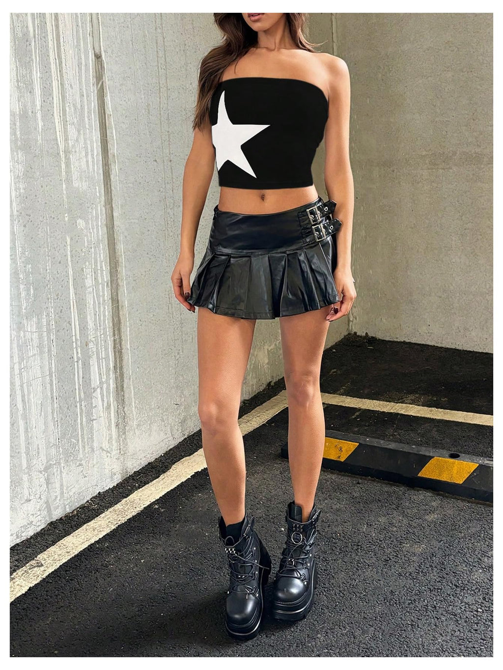 Floerns Women's Sleeveless Strapless Bandeau Star Print Color Block Cropped Tube Tops