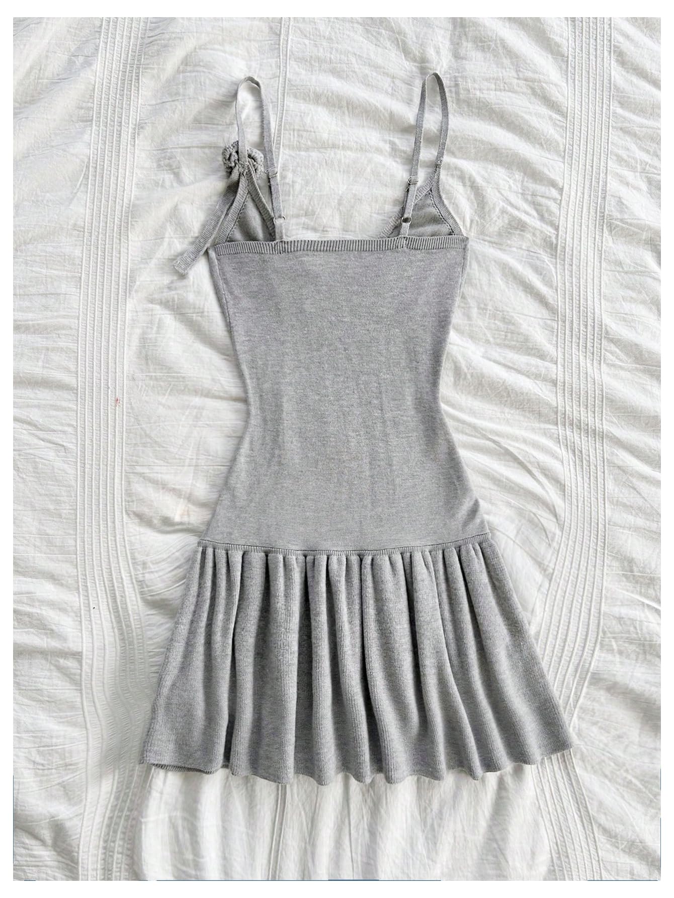 Women's 3D Floral Ruffle Mini Dress Cable Knit Spaghetti Strap Cami Dresses