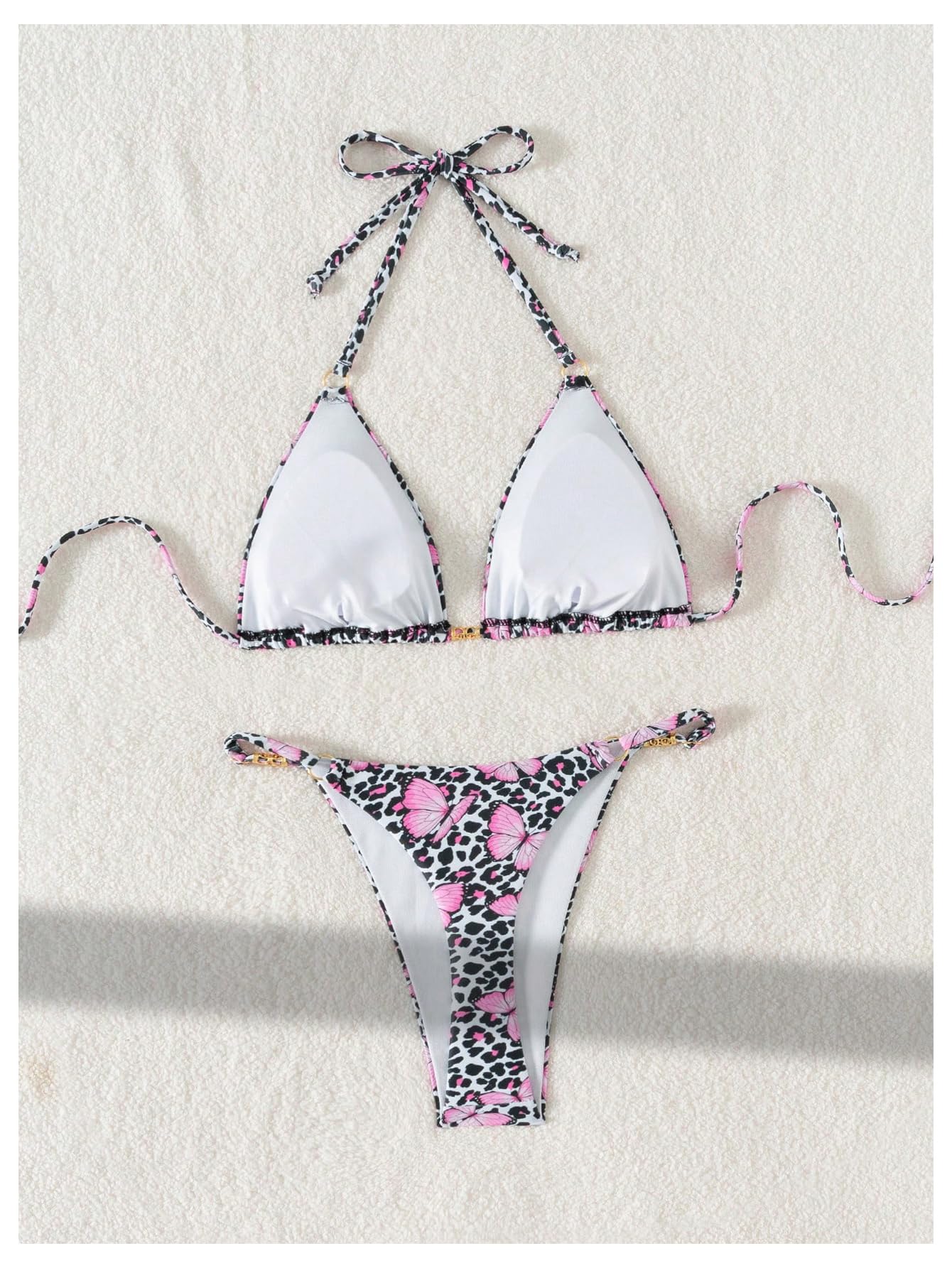 Women's Leopard Print Bikini Set Halter Triangle String Thong Swimsuits