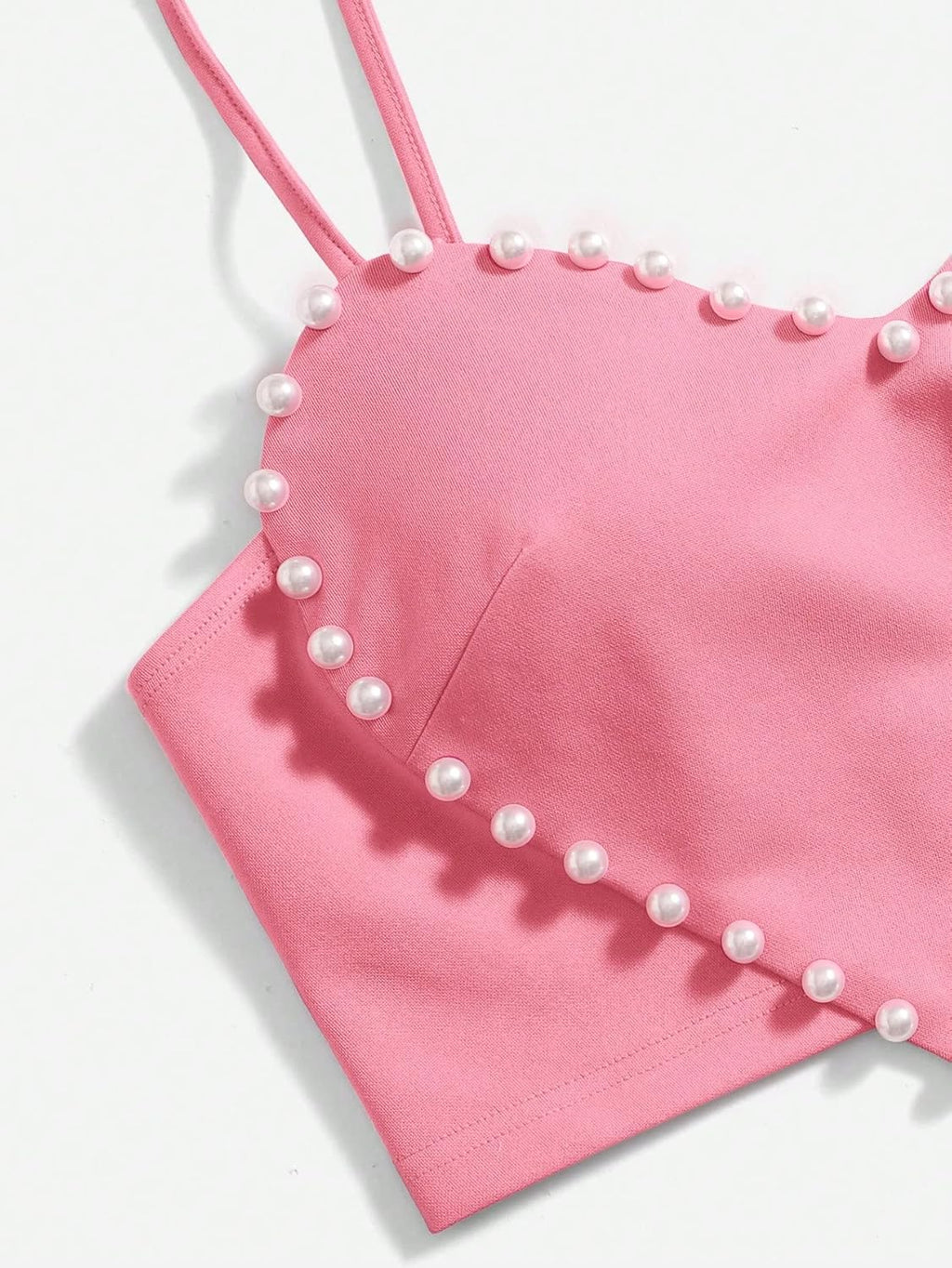 Women's Pearls Sleeveless Asymmetrical Hem Heart Crop Cami Top Sexy Camisole