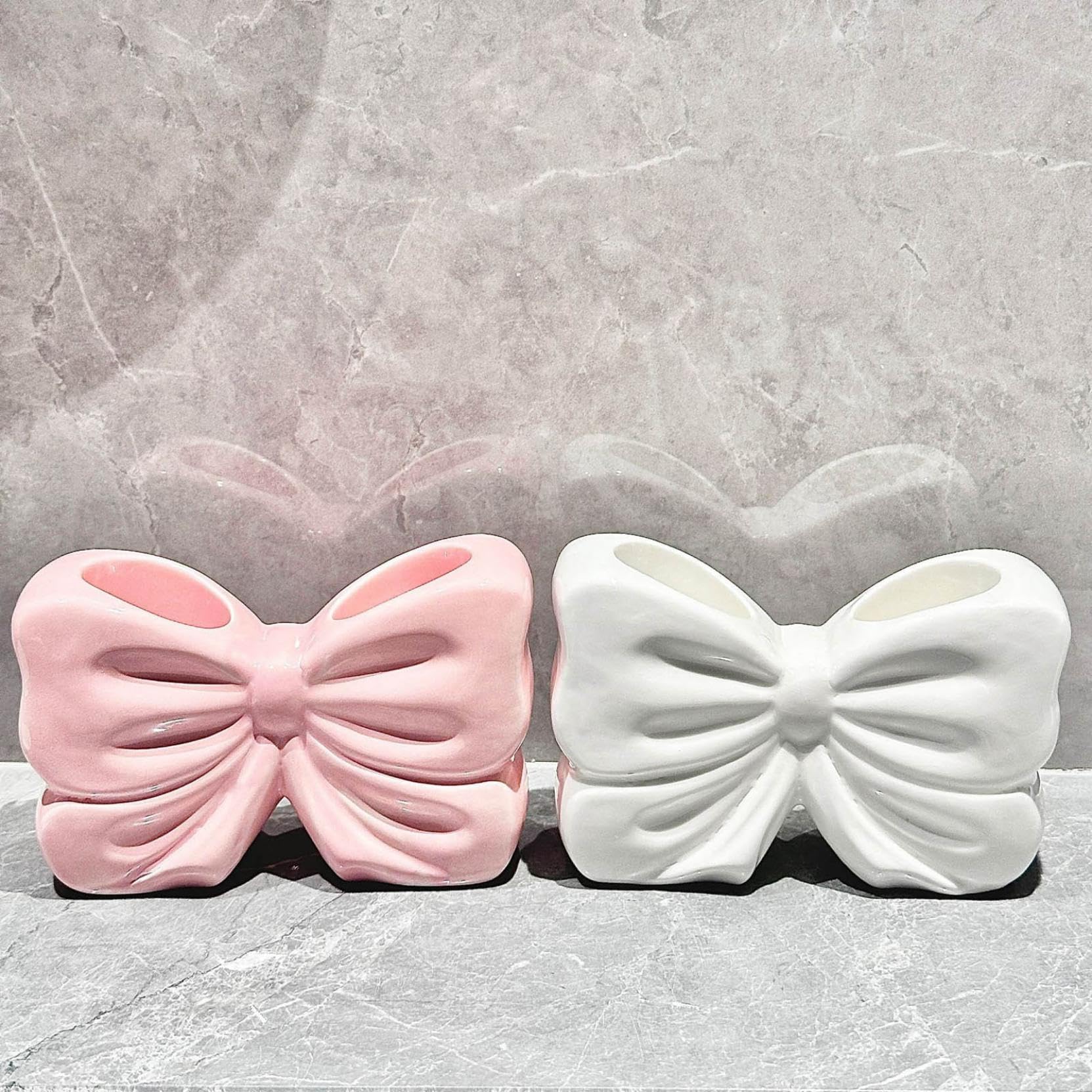 Ceramic Bowtie Toothbrush Holder - Cute 2 Slots Toothbrush Holder Accessories for Bathroom Bow Decor Portable Quick Dry