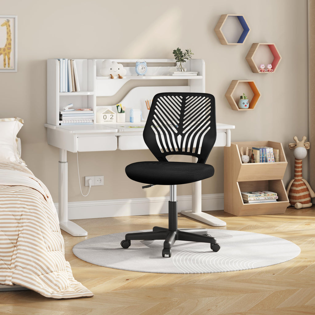 Cute Low-Back Armless Study w/Lumbar Support Adjustable Swivel Chair