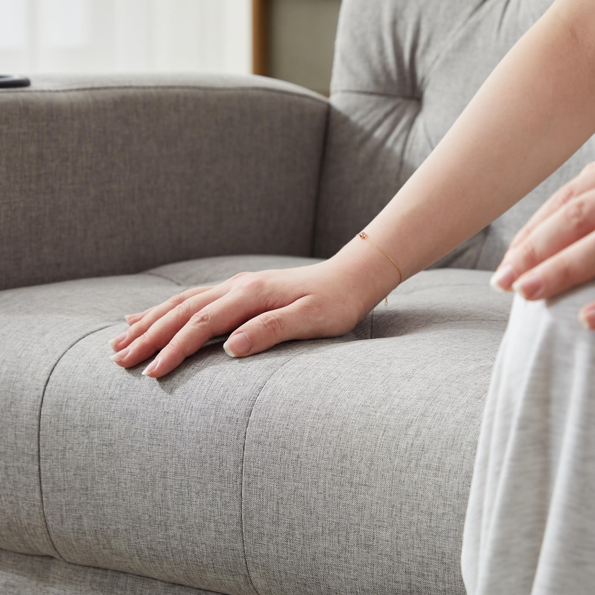 Velvet Loveseat Sofa w/ 2 USB Charger Ports and 2 Cupholders, Mid-Century Modern Tufted