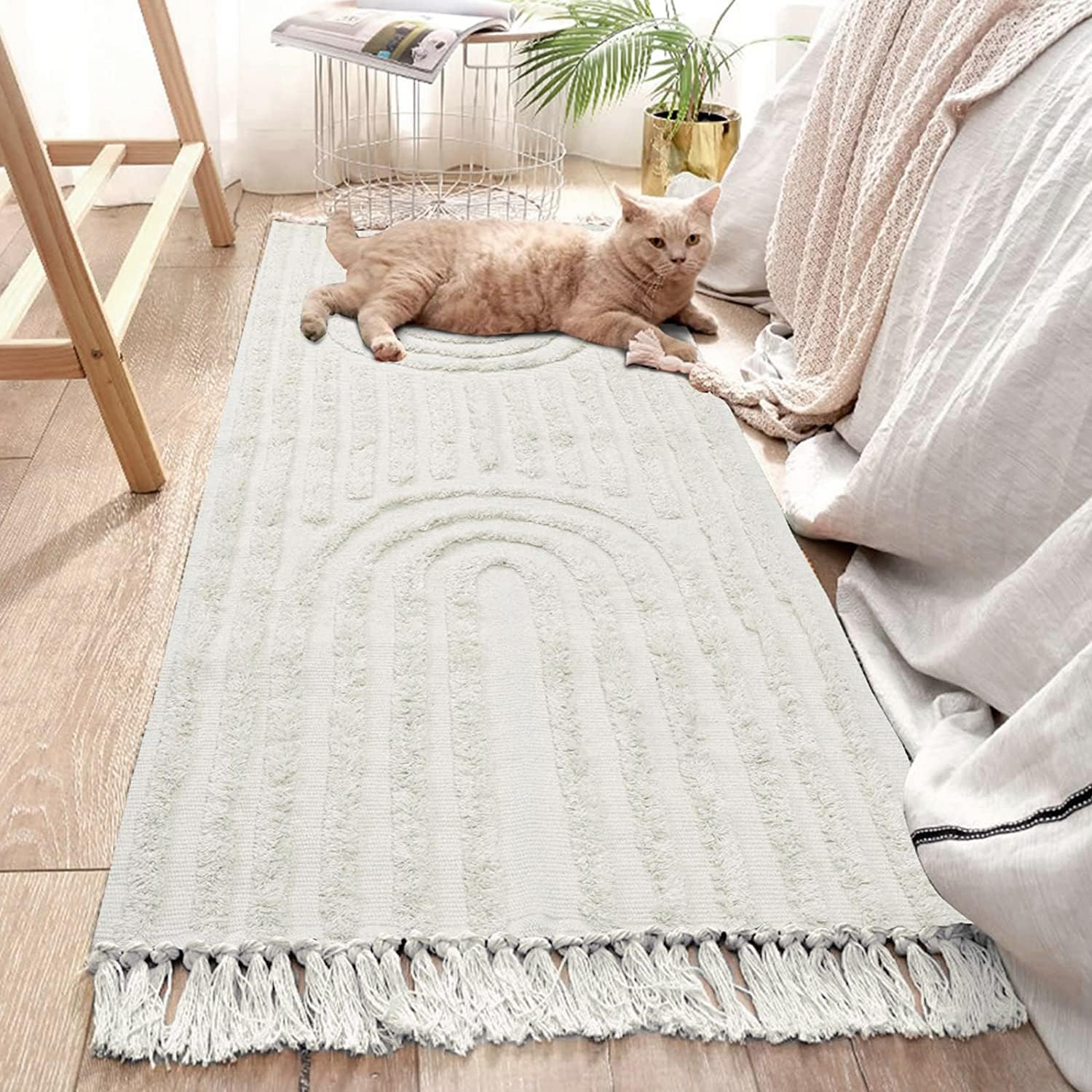 Washable Kitchen Runner Rug - Hand-Woven Bathroom Runner Rug with Tassels, Terracotta Entryway Runner Rug, Tufted Rainbow Bedroom Rug Runner, Hallway Rug for Laundry/Living Room