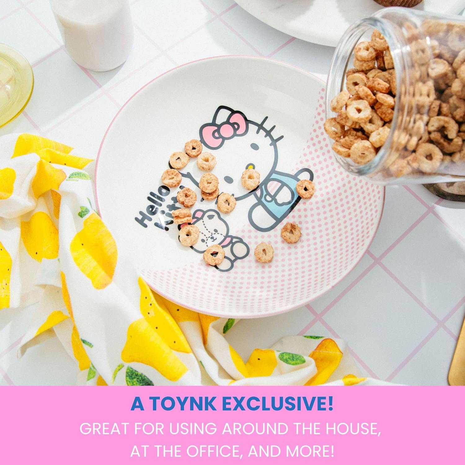 Sanrio Hello Kitty Pink Dots 9-Inch Ceramic Coupe Large Dinner Bowl For Serving Pasta, Salad, Cereal