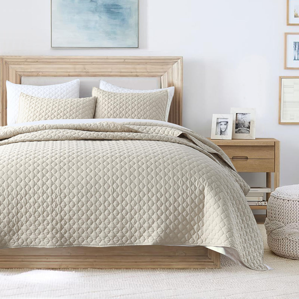 Quilt Size Lightweight Quilt for Summer Ultra-Soft Microfiber Modern Style Quilted Clouds Pattern Bedspread Quit Set 3 Pieces(1 Quilt and 2 Pillow Shams)