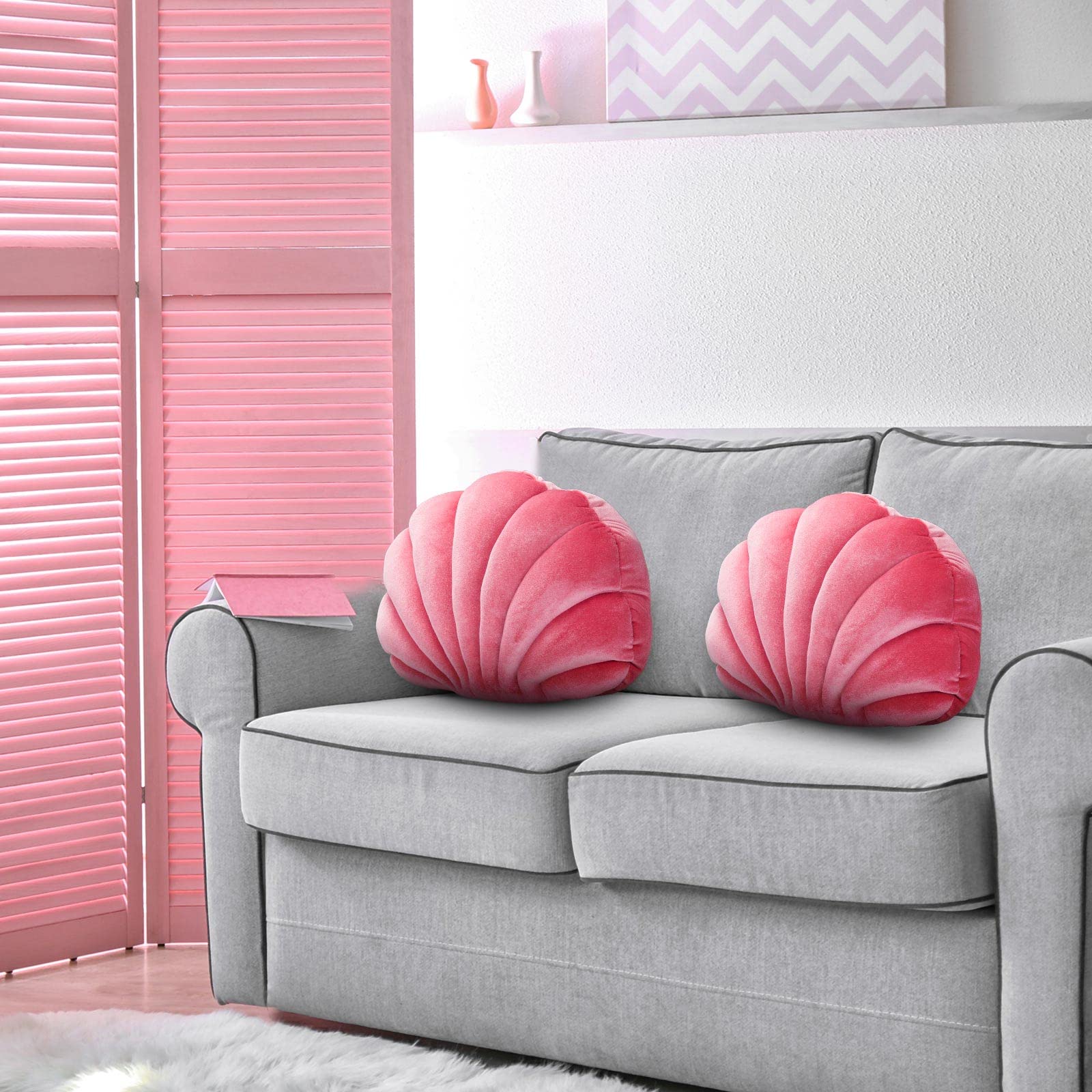 Pink Seashell Decorative Pillow â€?Soft Clam-Shaped Cushion for Sofa, Bed, or Living Room
